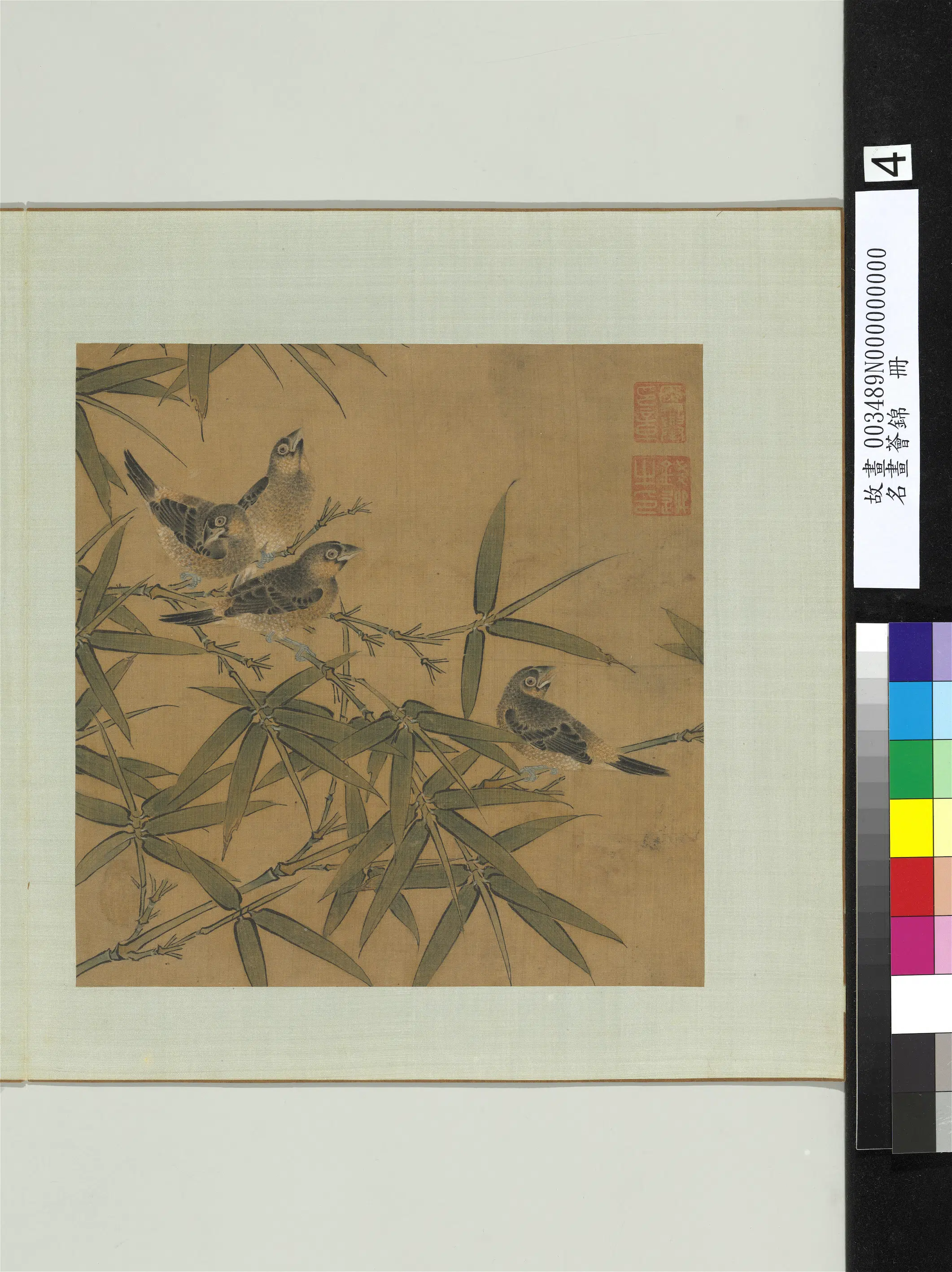 宋-元朝【钱选】《竹子文鸟图_名画荟锦册》