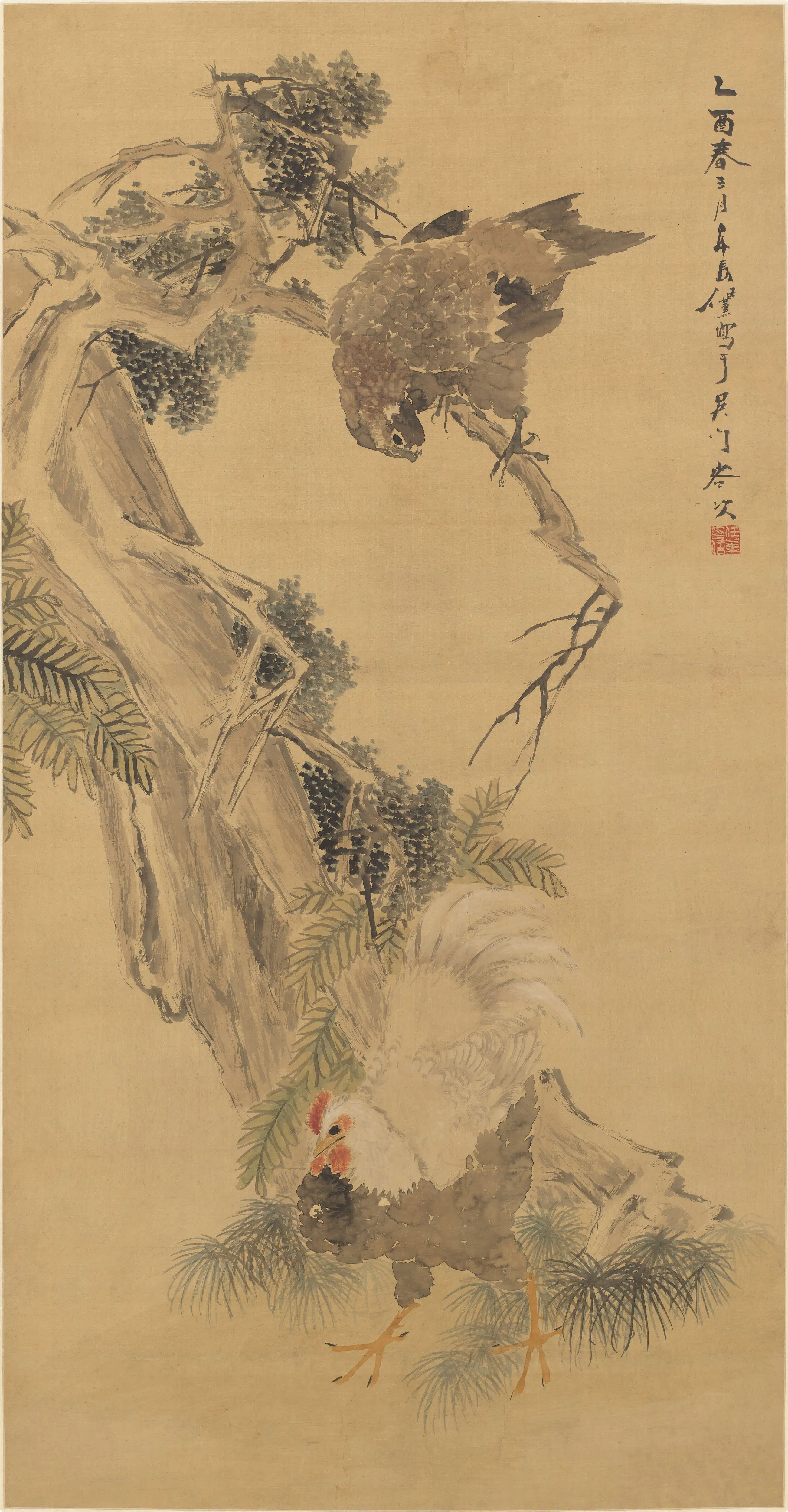 清代【任薰】《鹰雉图轴》