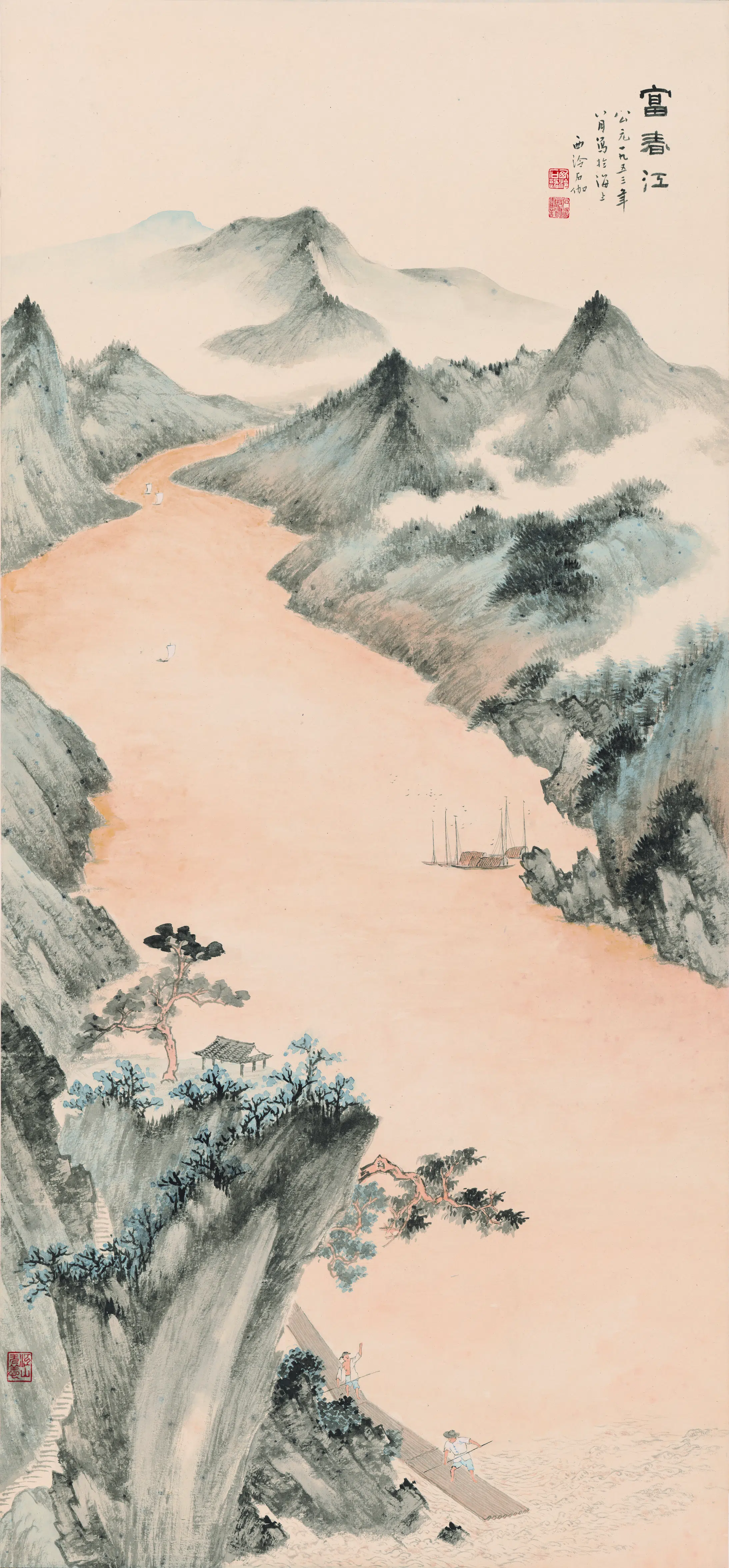 近现代【申石伽】《富春江图立轴》