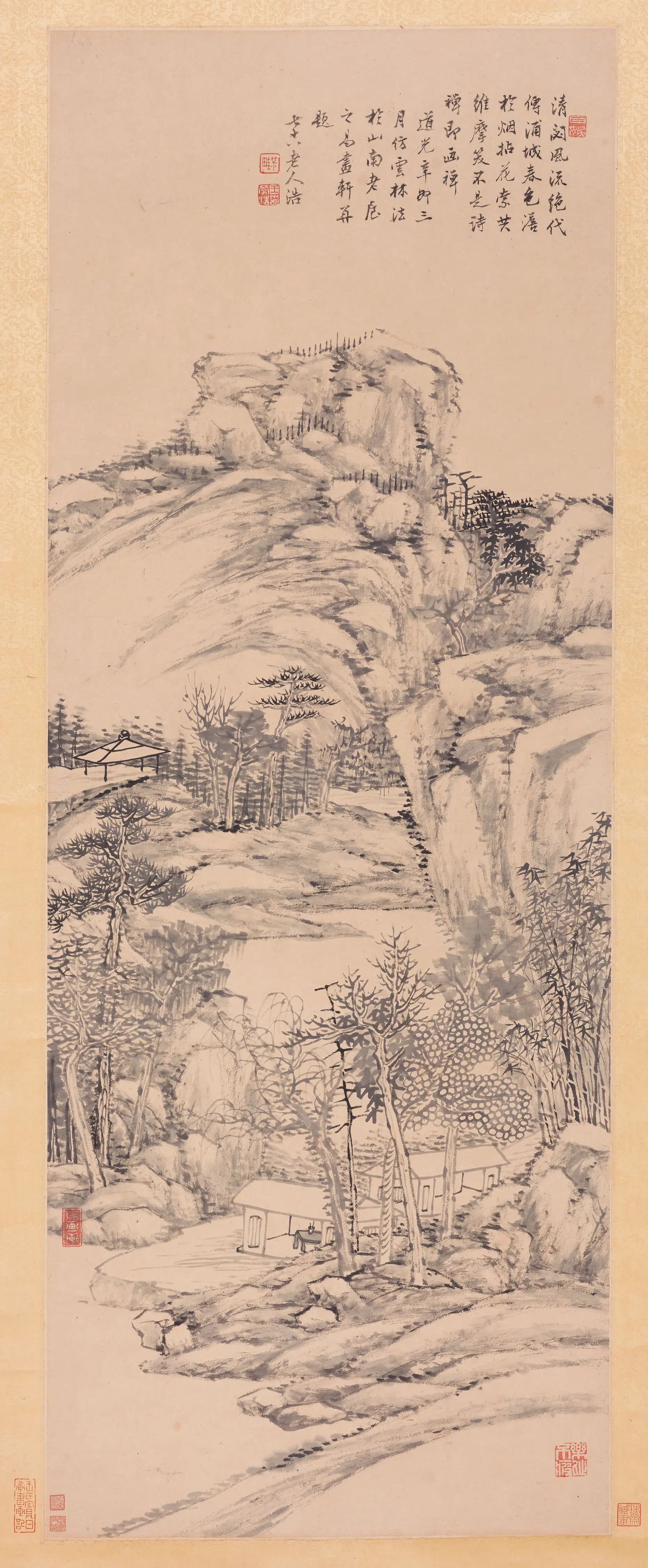 清代【王学浩】《仿云林山水图轴》