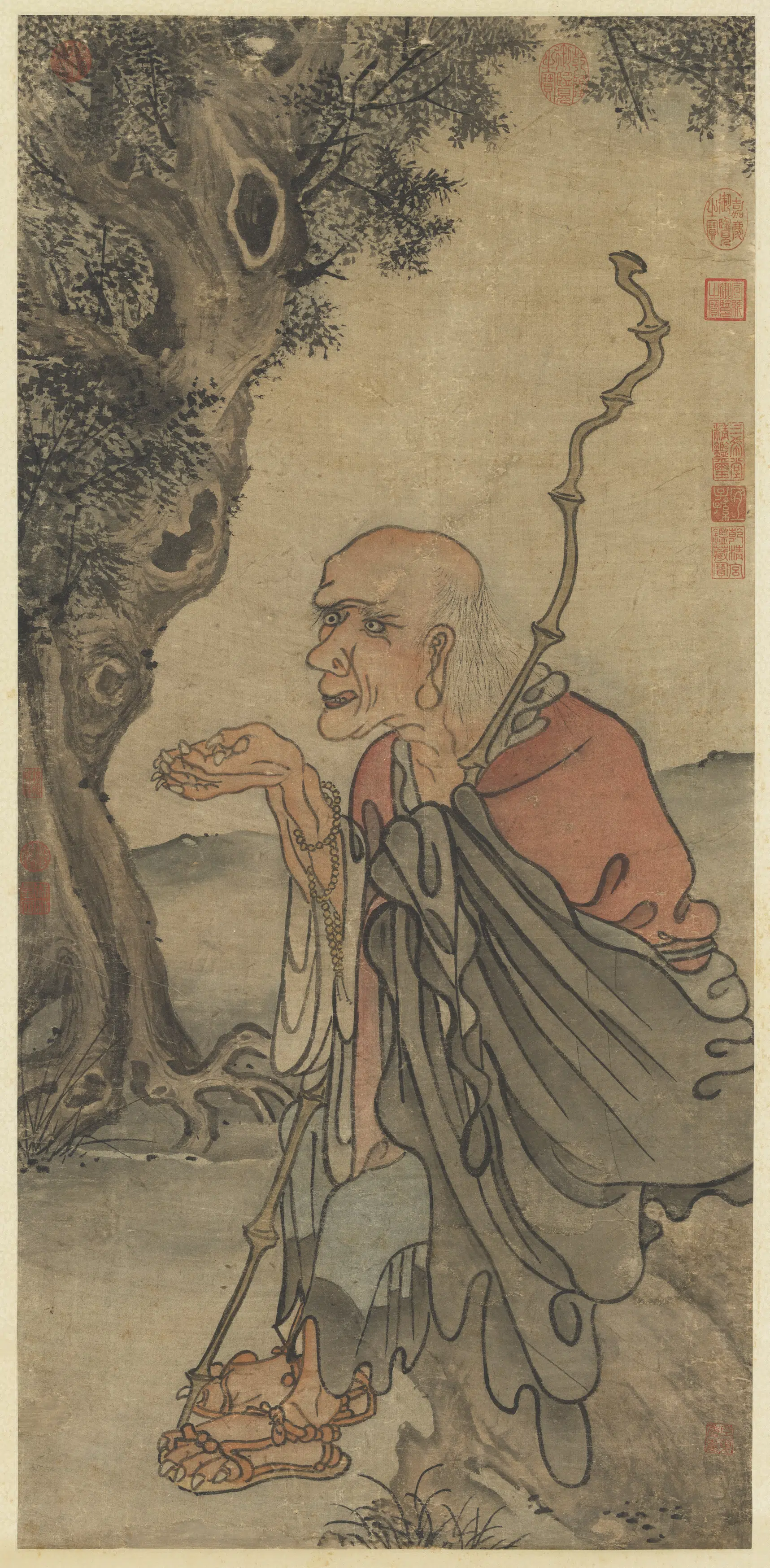 元代《元人画应真像（六）图轴》