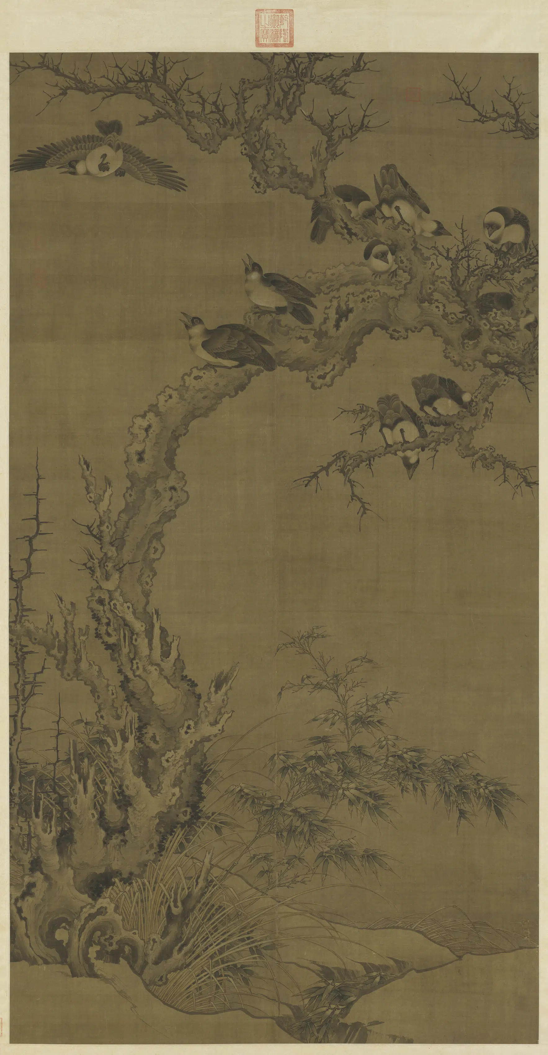 元代《元人古木寒鸦图轴》