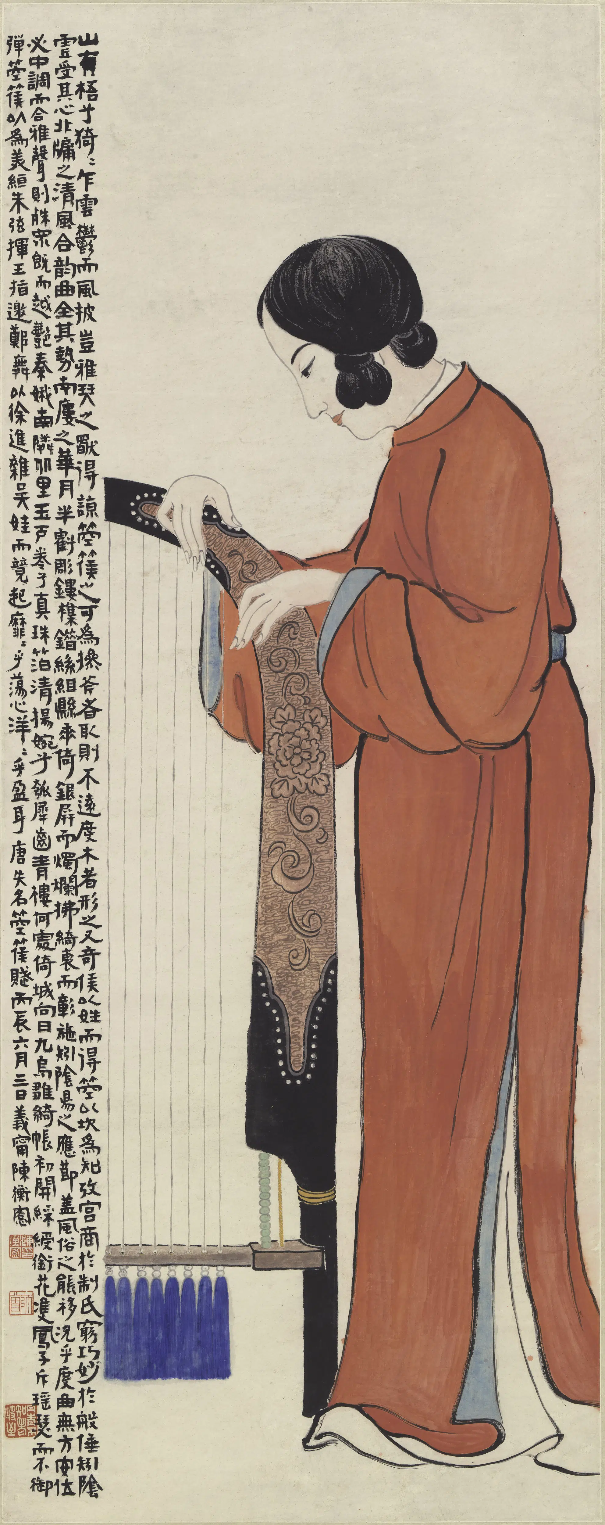 近现代【陈师曾(陈衡恪)】《弹箜篌图轴》