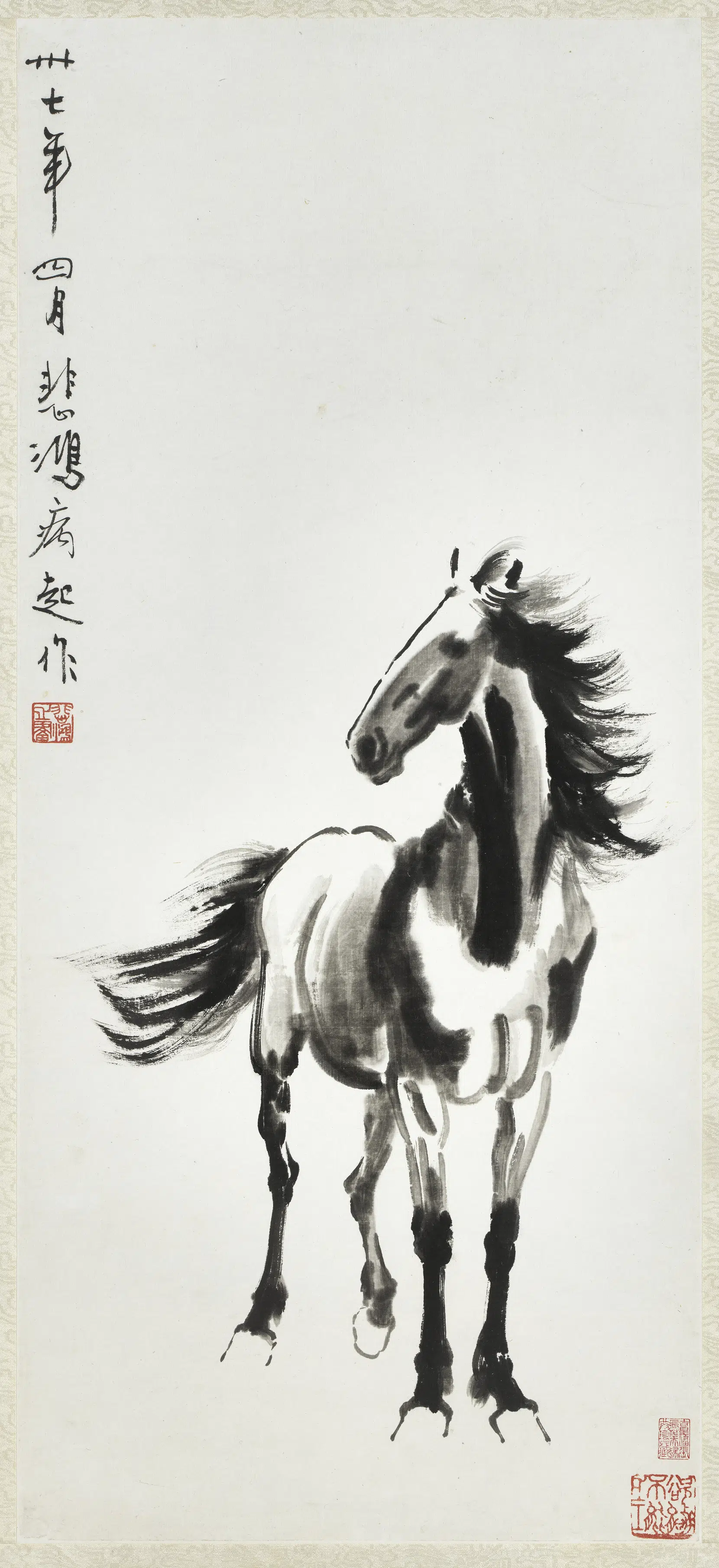 近现代【徐悲鸿】《画马镜片装》