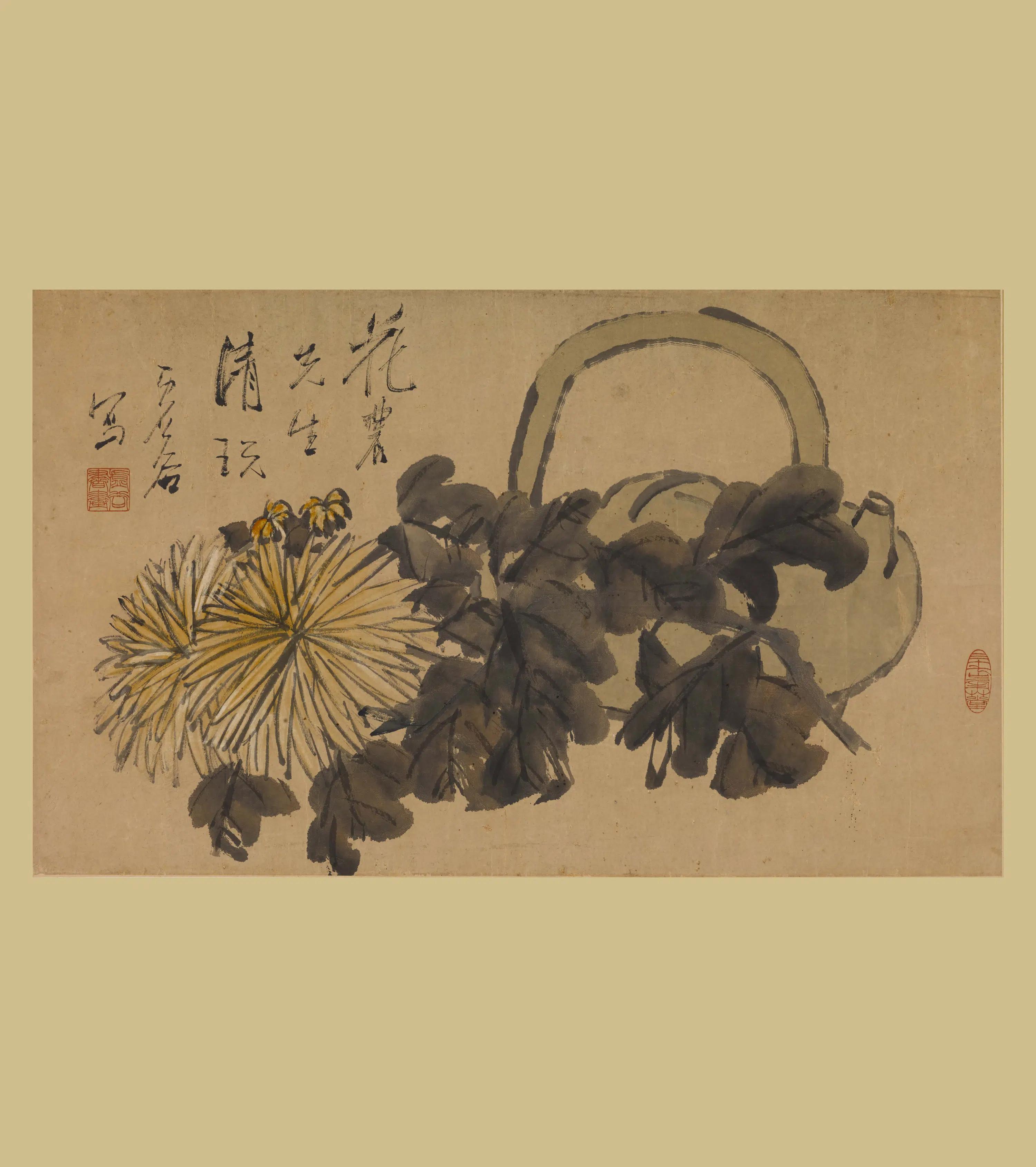 清代【虚谷】《菊花提壶轴》