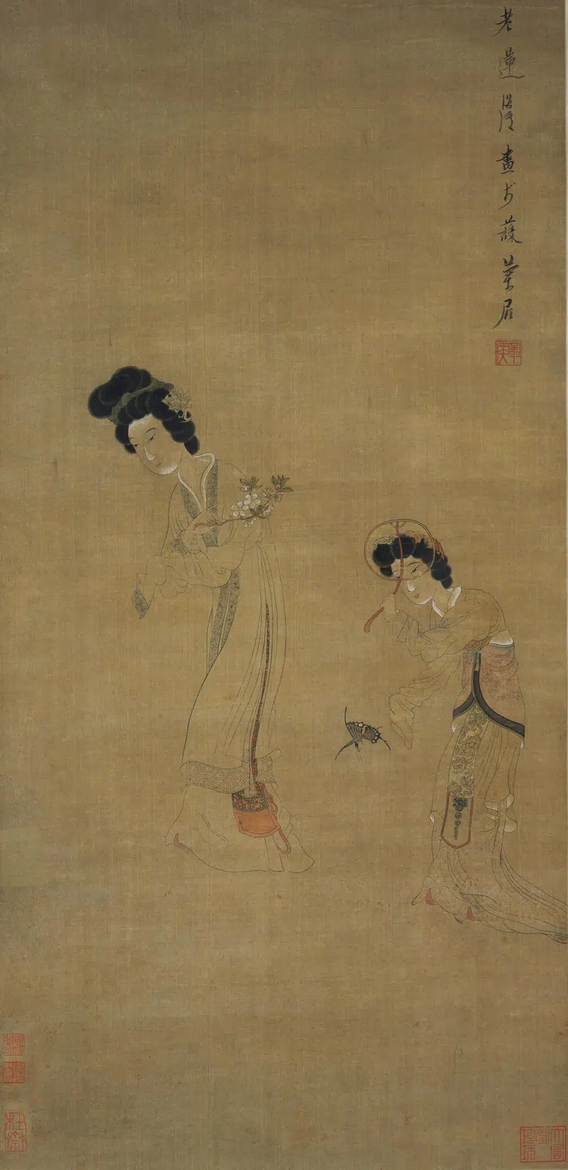 明朝【陈洪绶】《扑蝶仕女图轴》