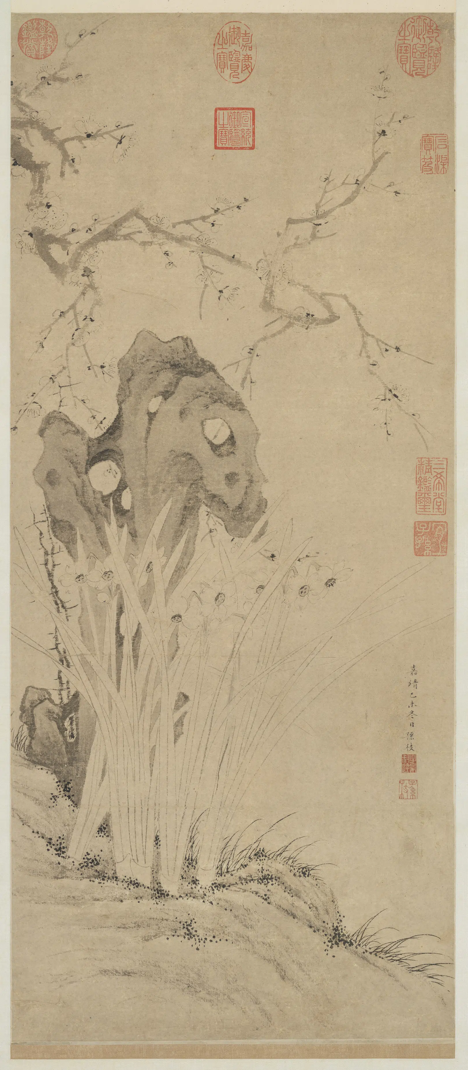明朝【孙枝】《梅花水仙图轴》