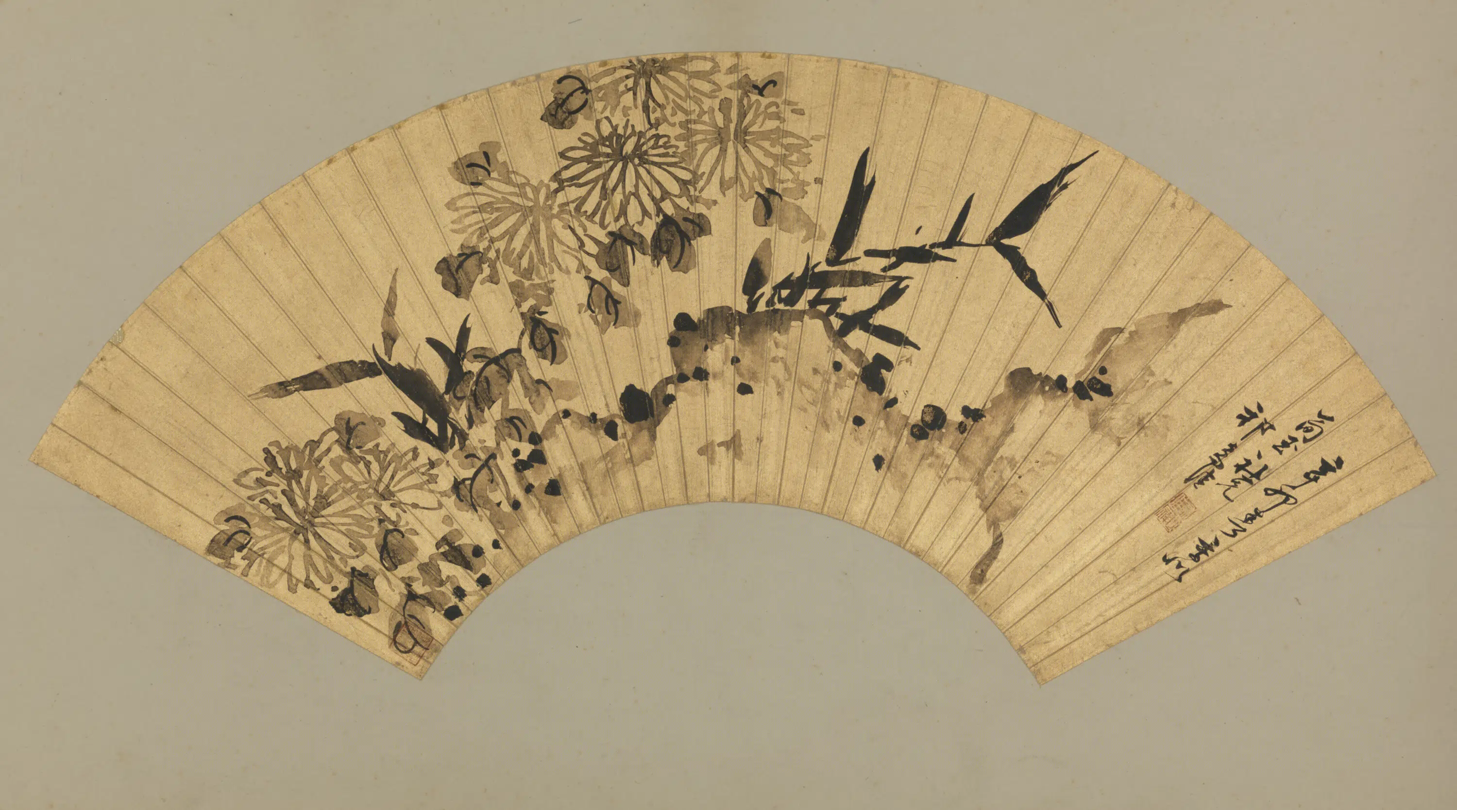 明朝【祁豸佳】《兰花竹石扇页》
