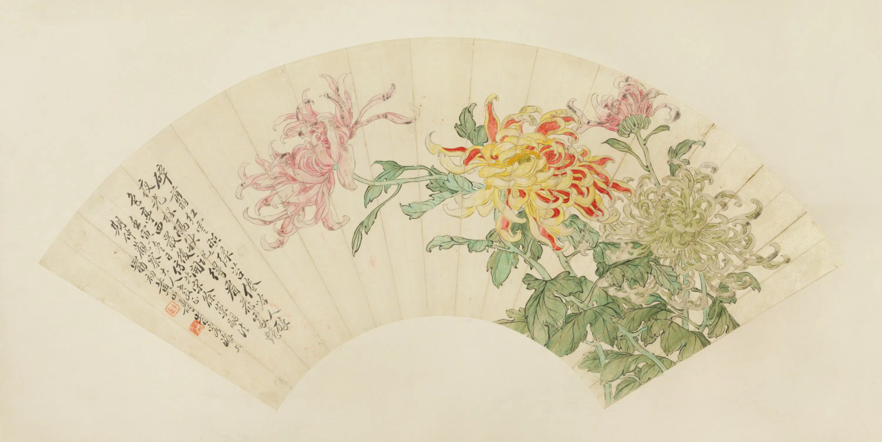 清代【黄山寿】《菊花扇》