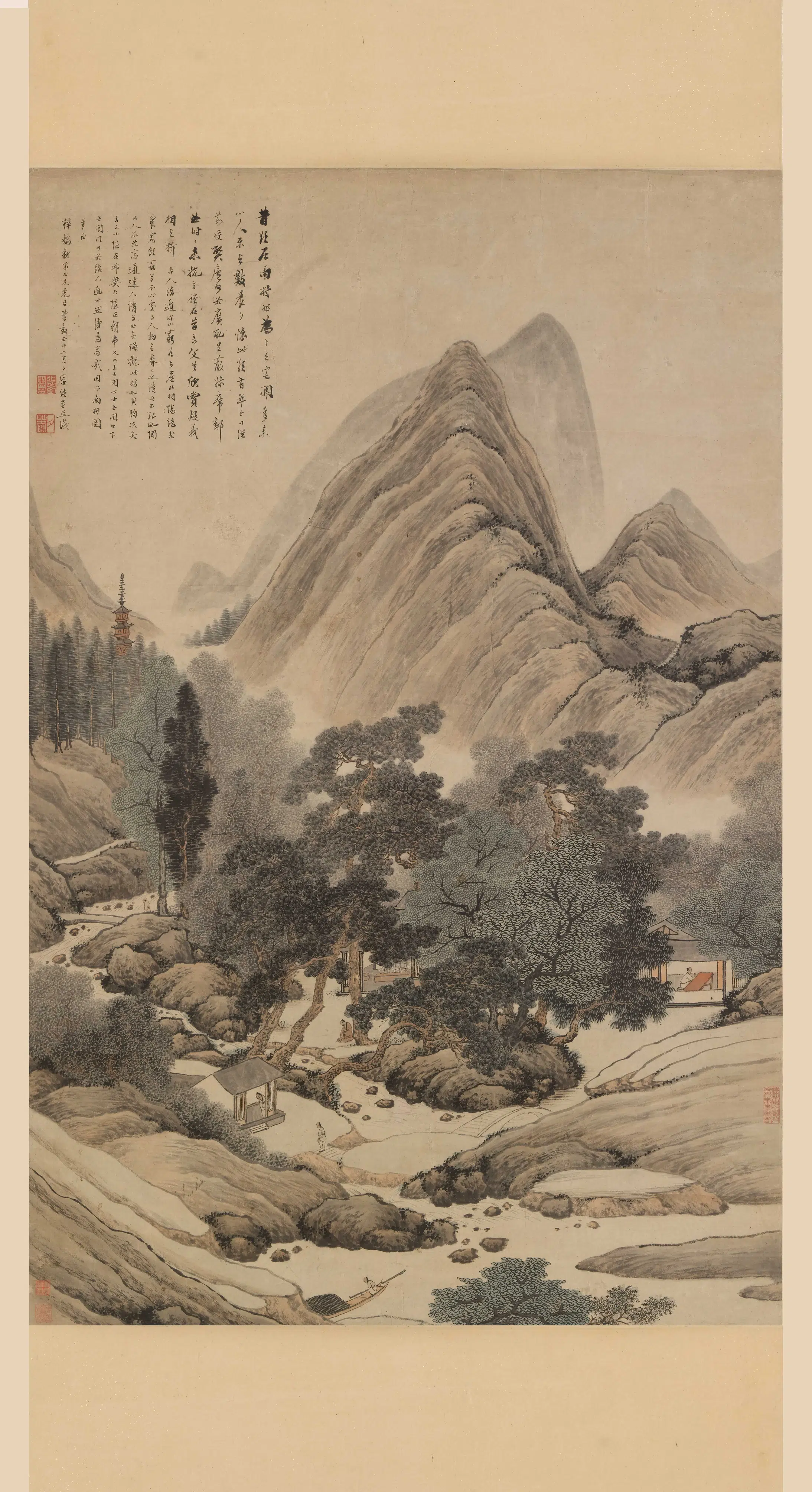 清代【张崟】《南村图轴》