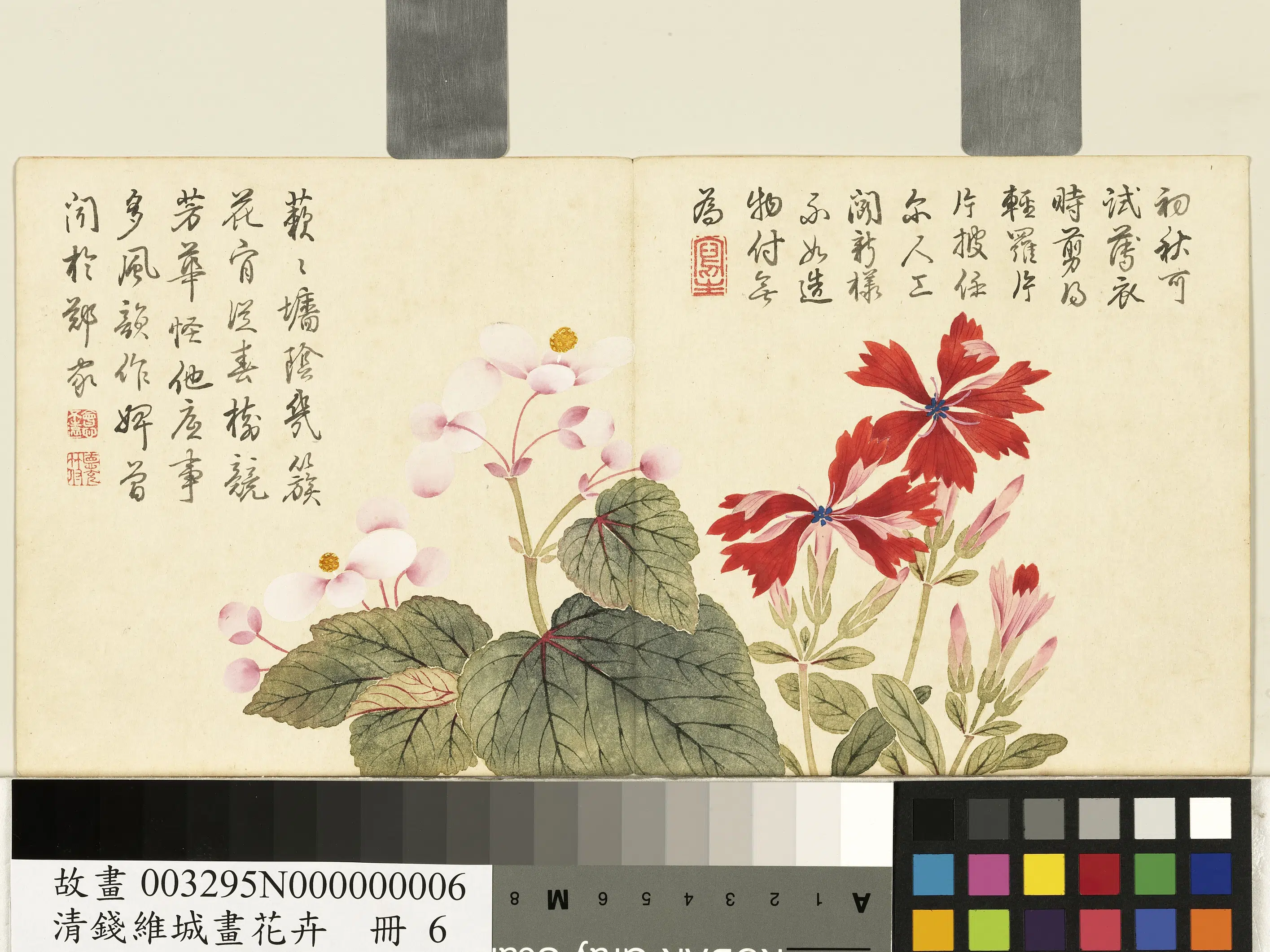 清代【钱维城】《画花卉册-海棠秋罗》