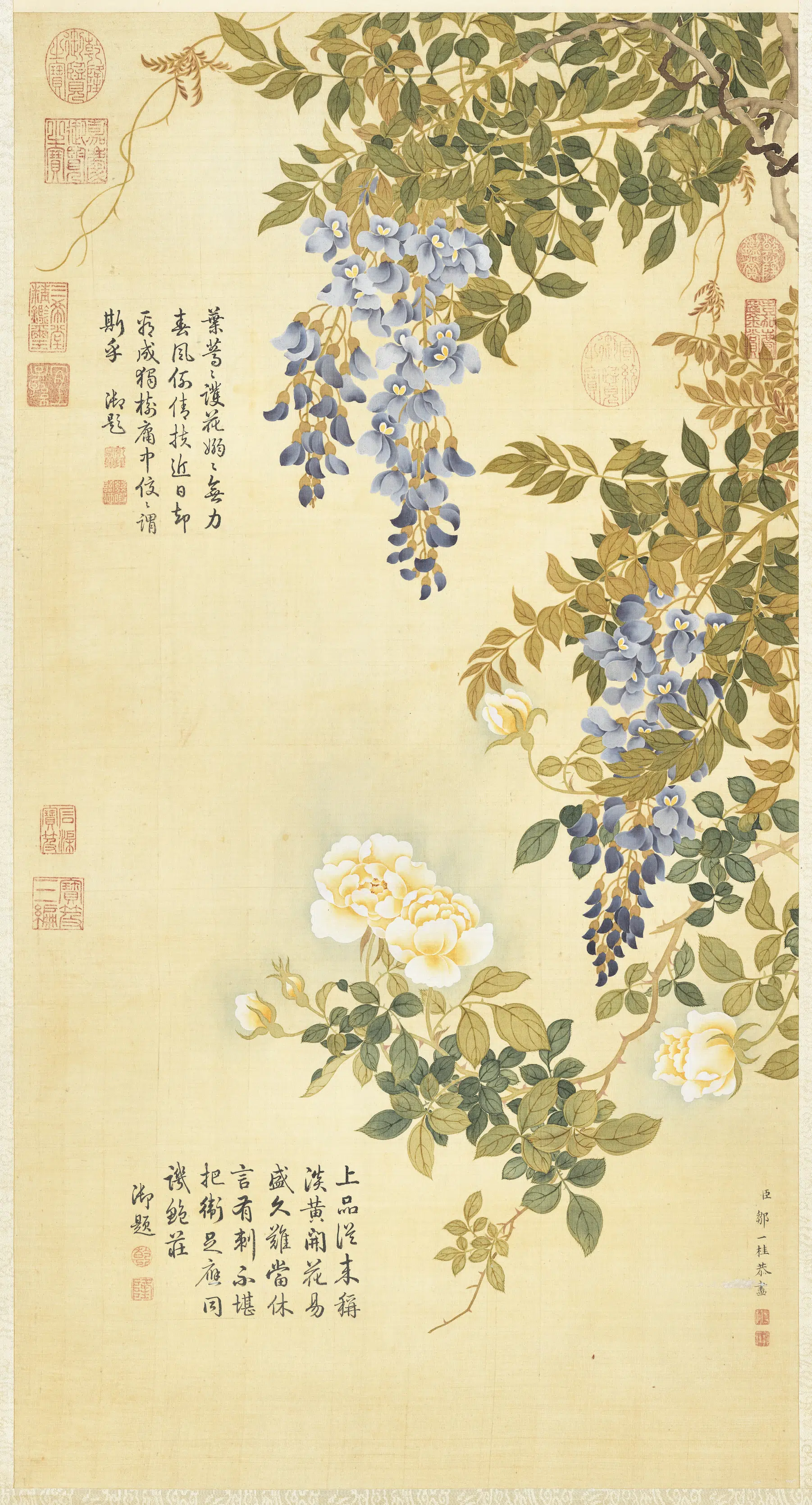 清代【邹一桂】《画蔷薇朱藤图轴》 第1张