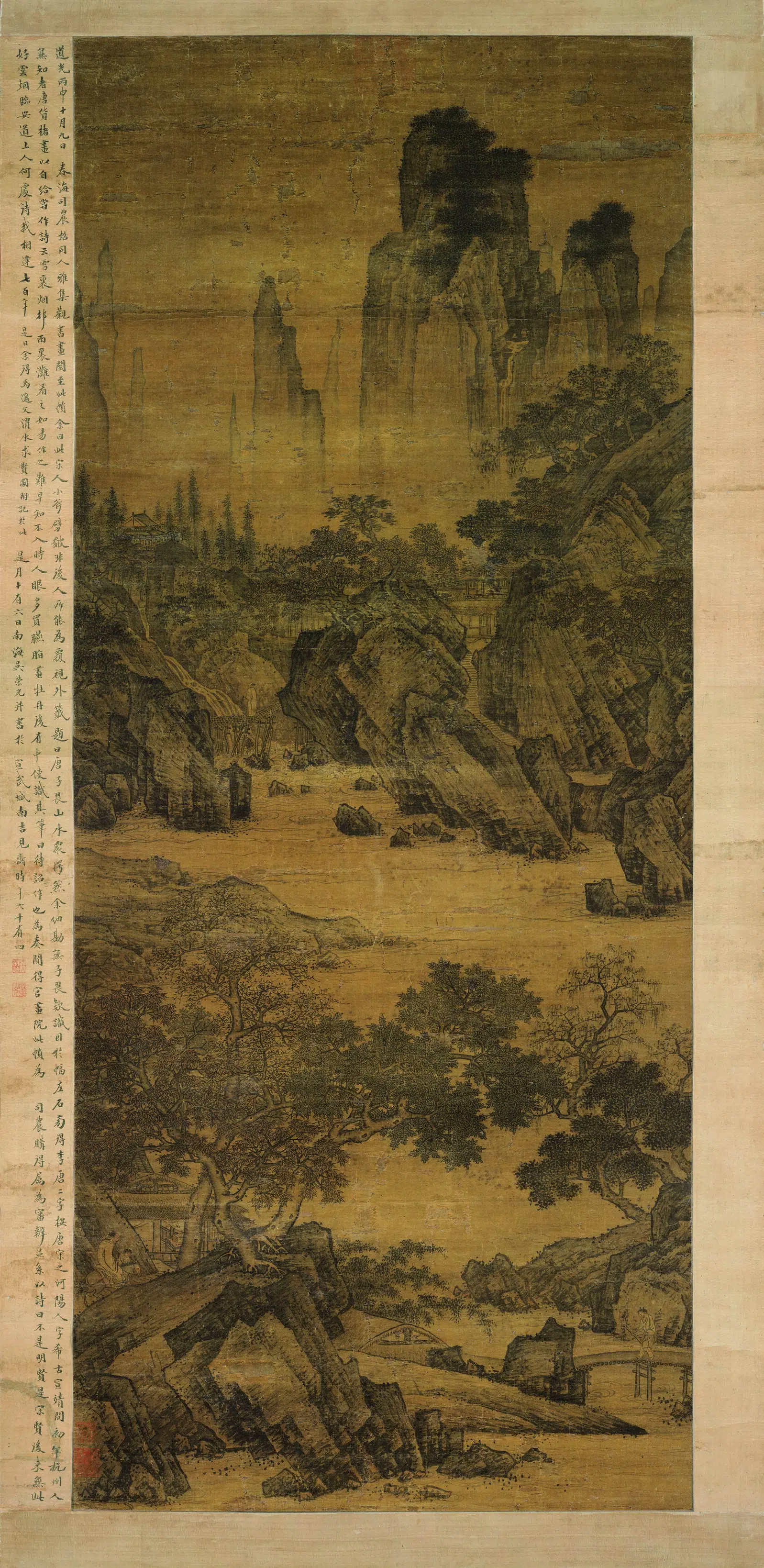 明朝【佚名】《秋林策马图轴》