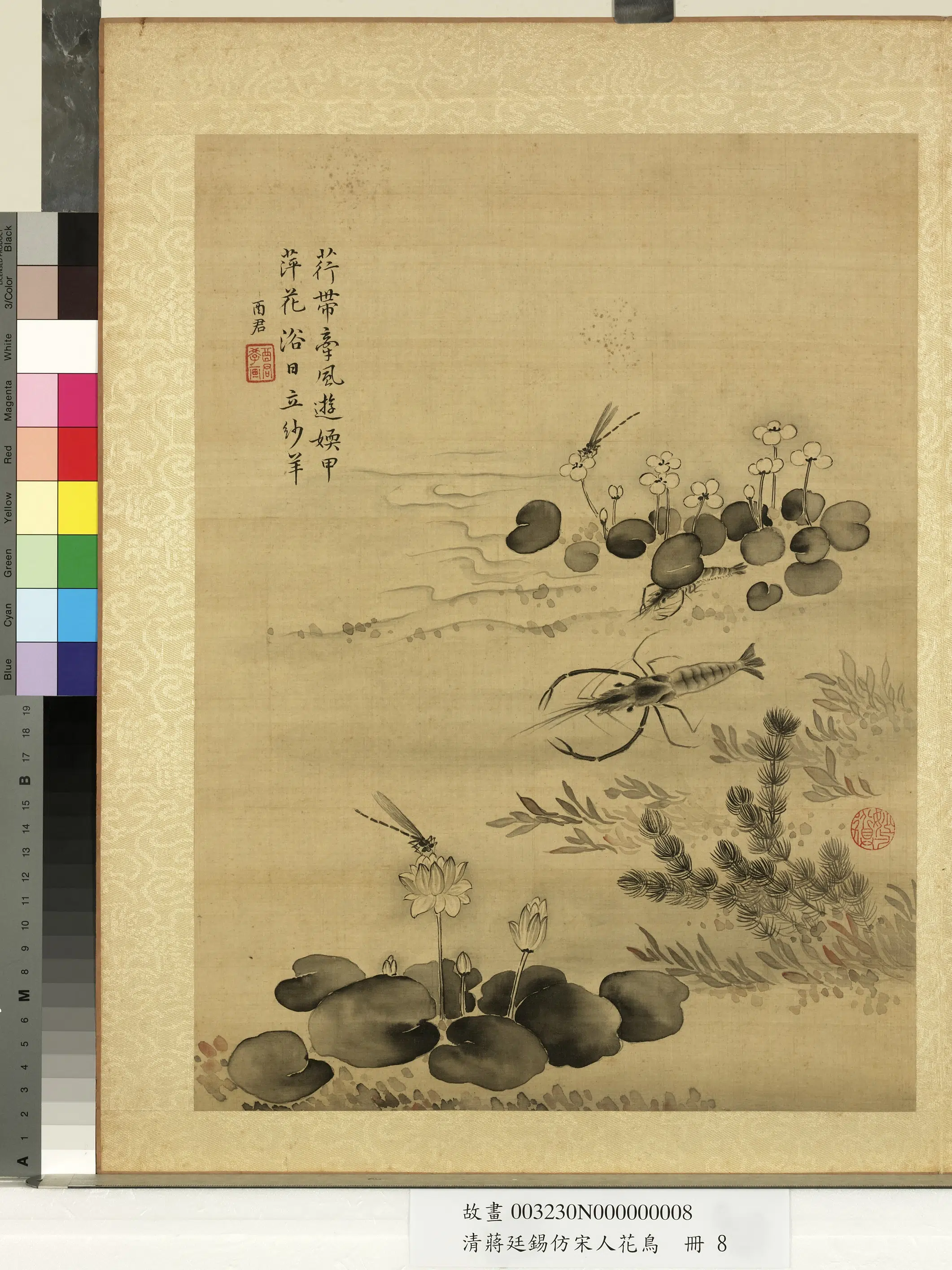 清代【蒋廷锡】《仿宋人花鸟册-豆娘荷花》