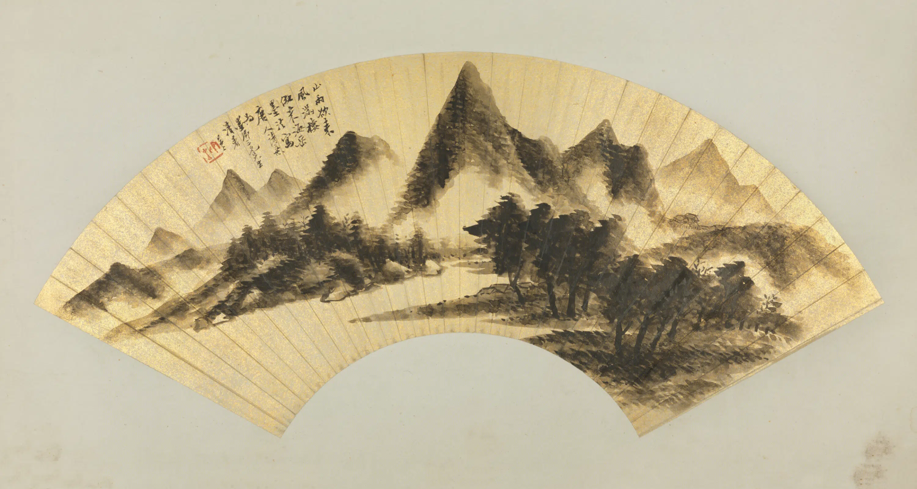 清代【朱昂之】《仿米山水扇面》