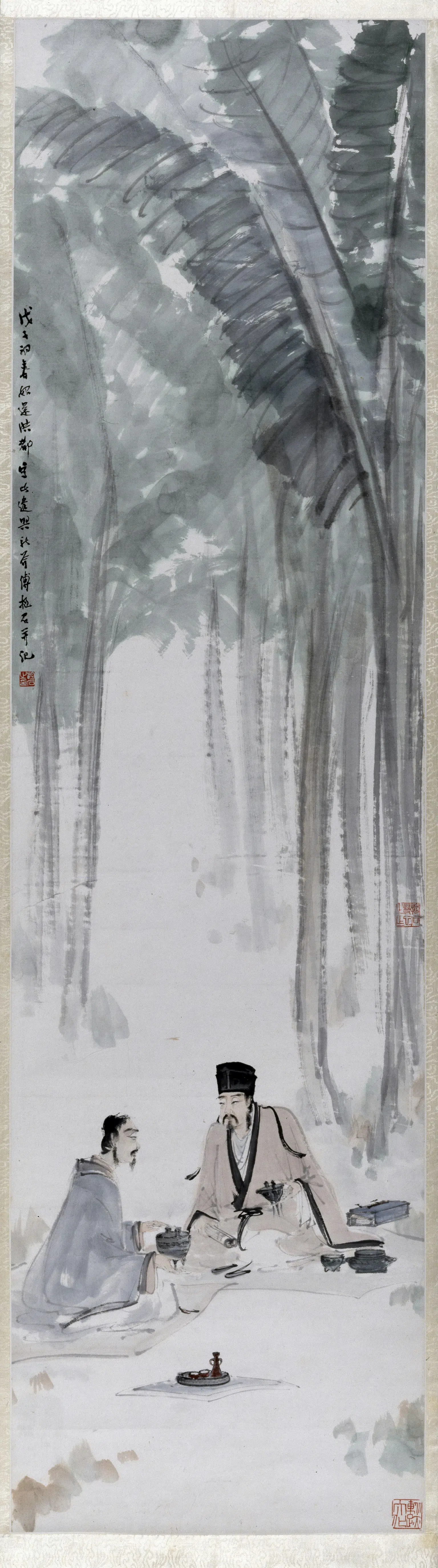 近现代【傅抱石】《蕉荫品古图轴》