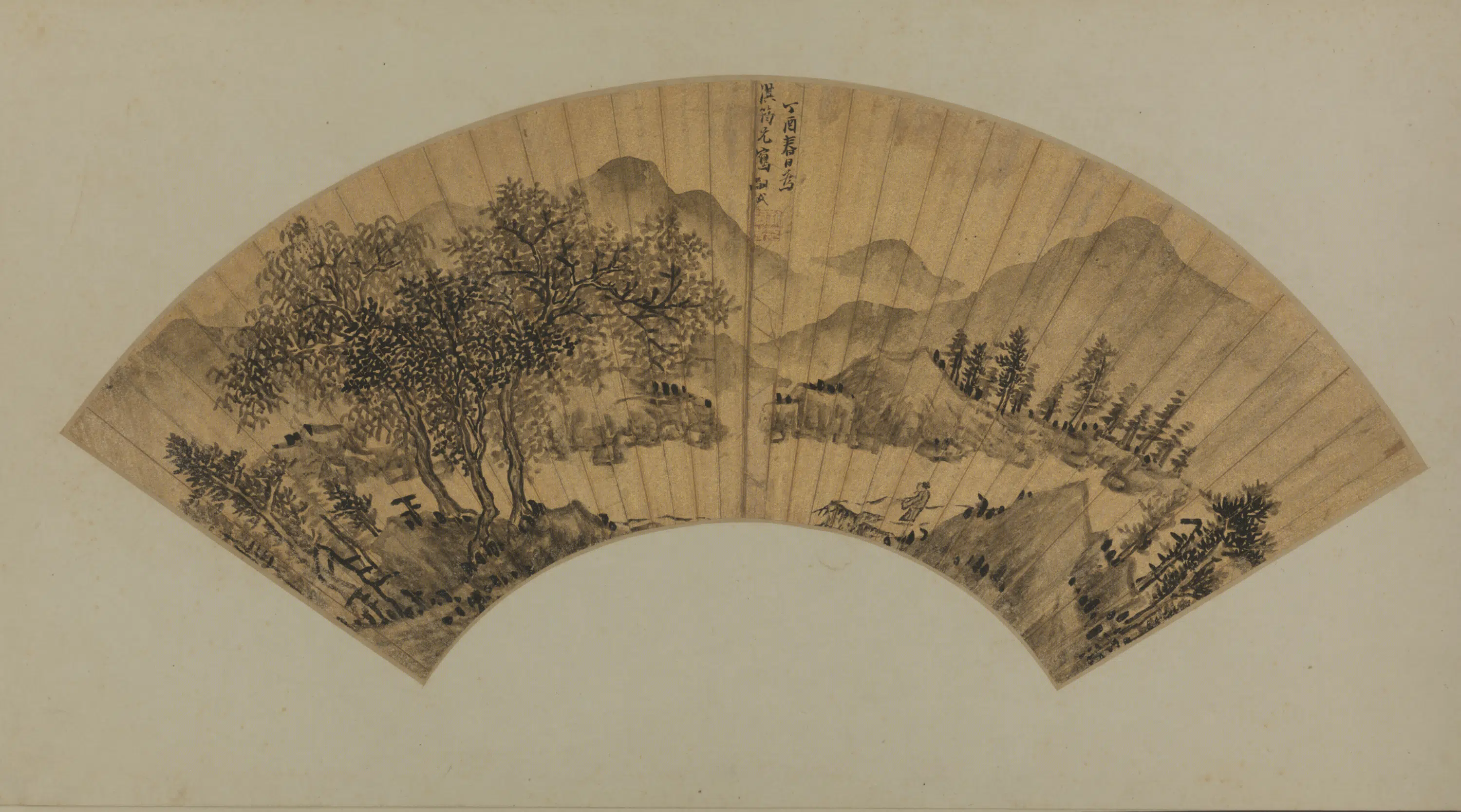 明朝【靳嗣成】《靳嗣成山水图扇页》