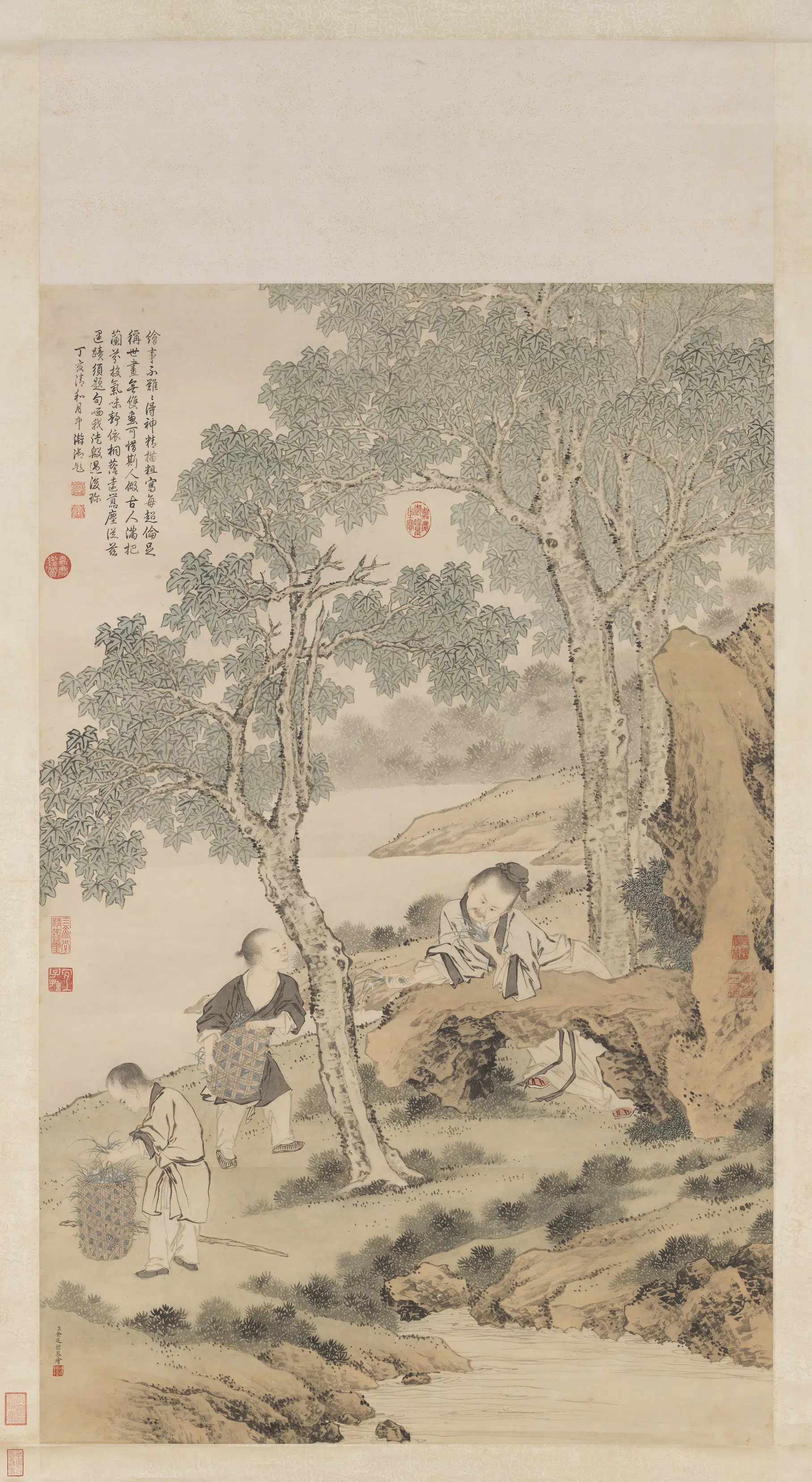 清代【金廷标】《采兰图高宗御题图轴》 第1张 清代【金廷标】《采兰图高宗御题图轴》 第1张