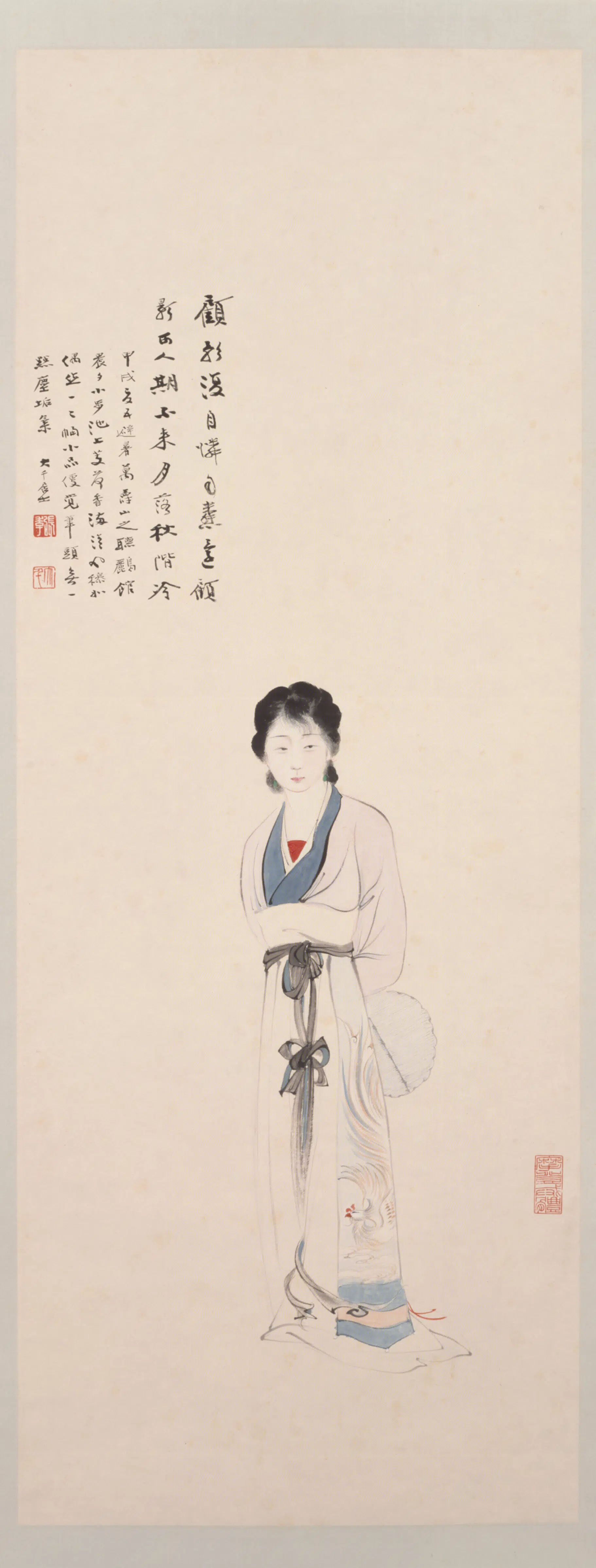 近现代【张爰】《顾影自怜图轴》