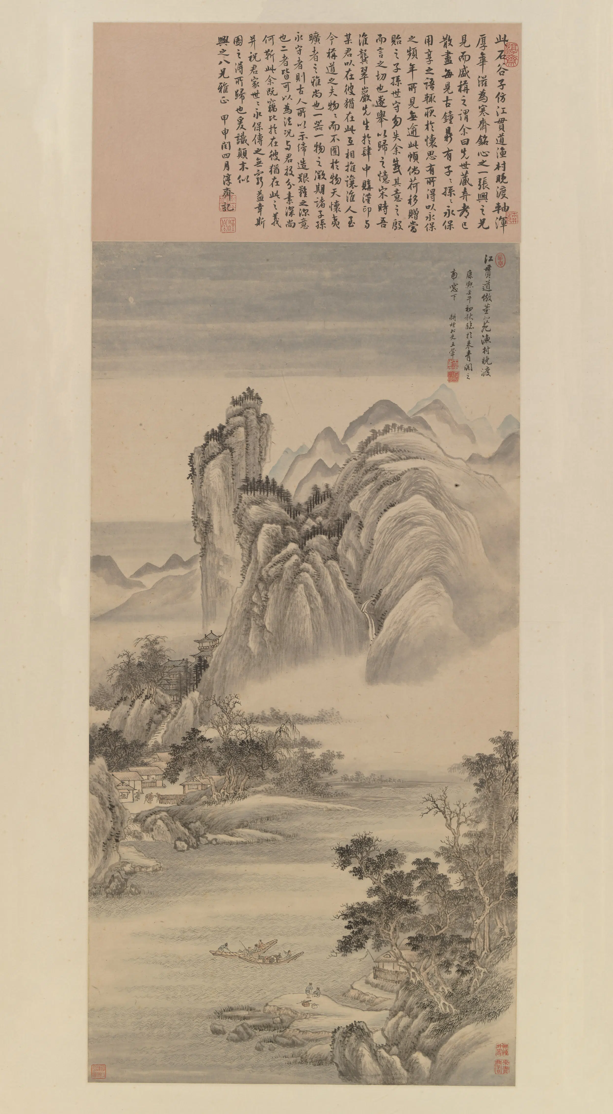 清代【王翚】《渔村晚渡图轴》