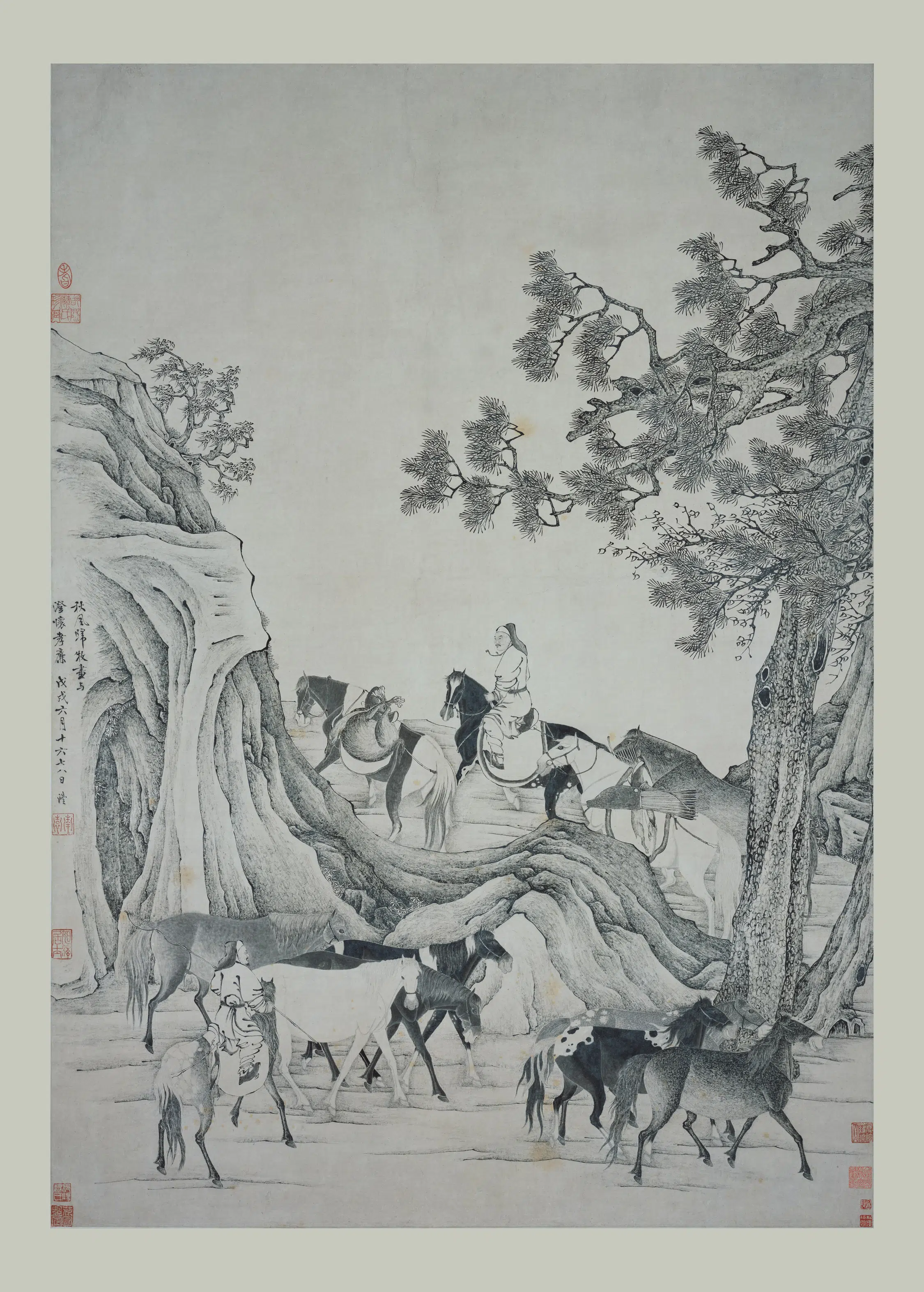 清代【钱沣】《秋风归牧图轴》