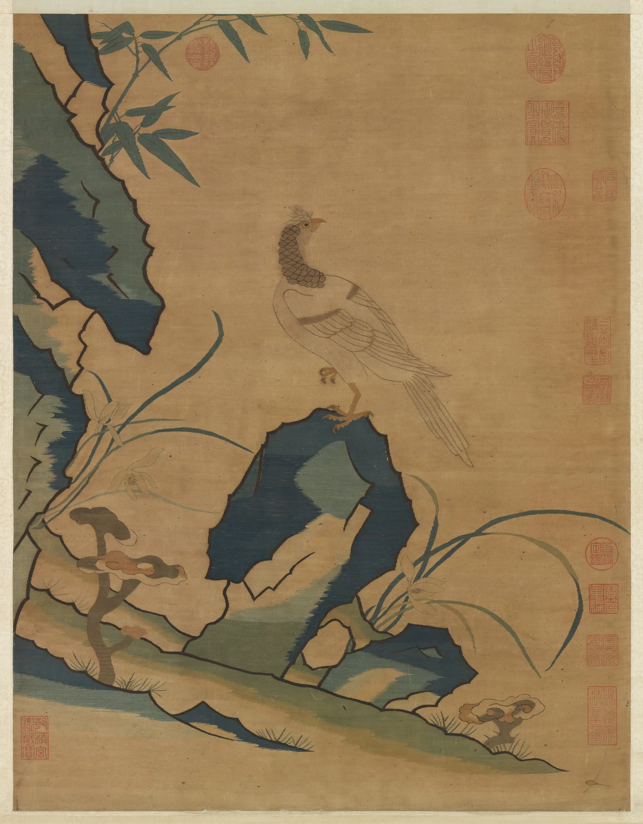 宋代《宋缂丝文雉图轴》