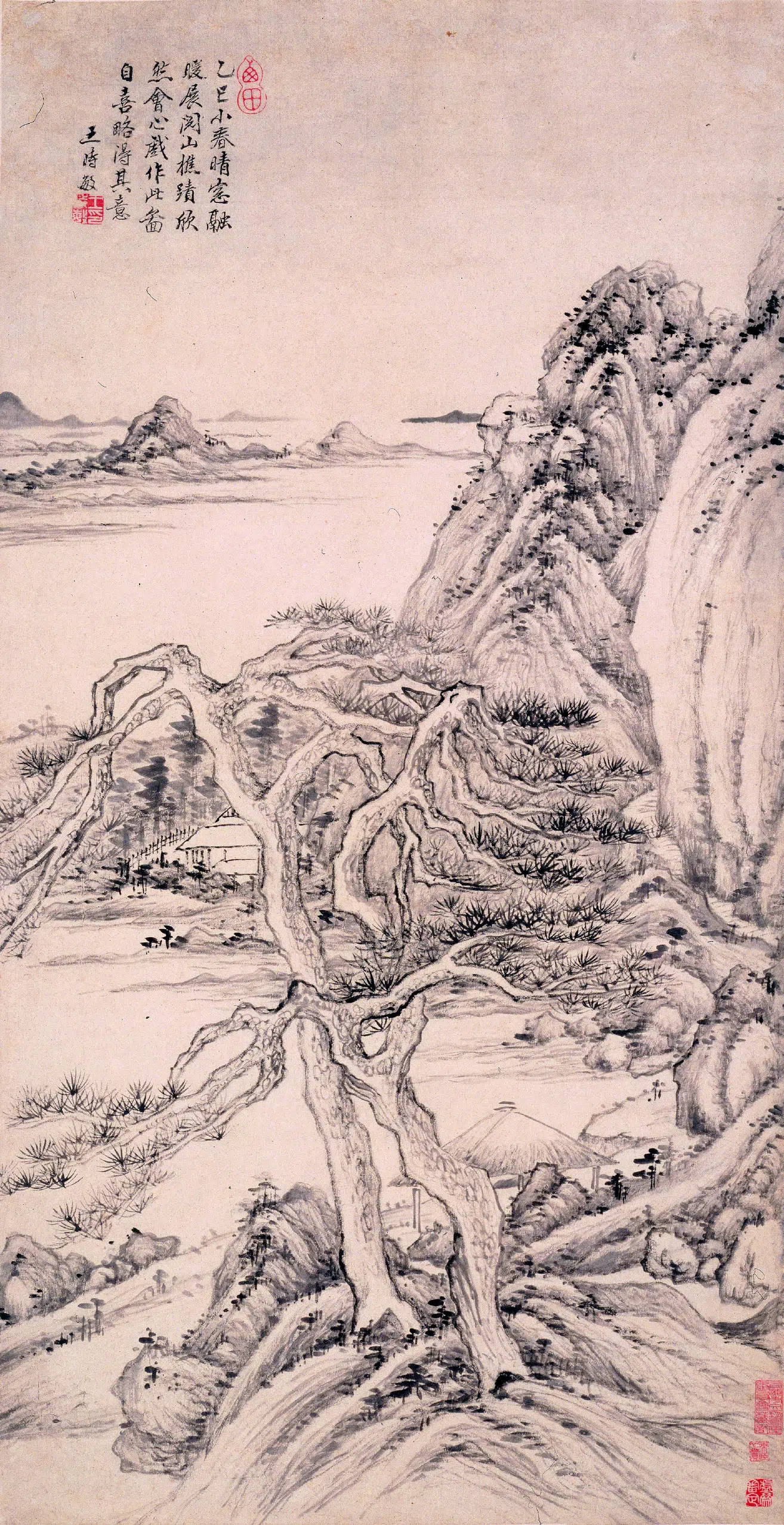 清代【王时敏】《仿王蒙山水图轴》