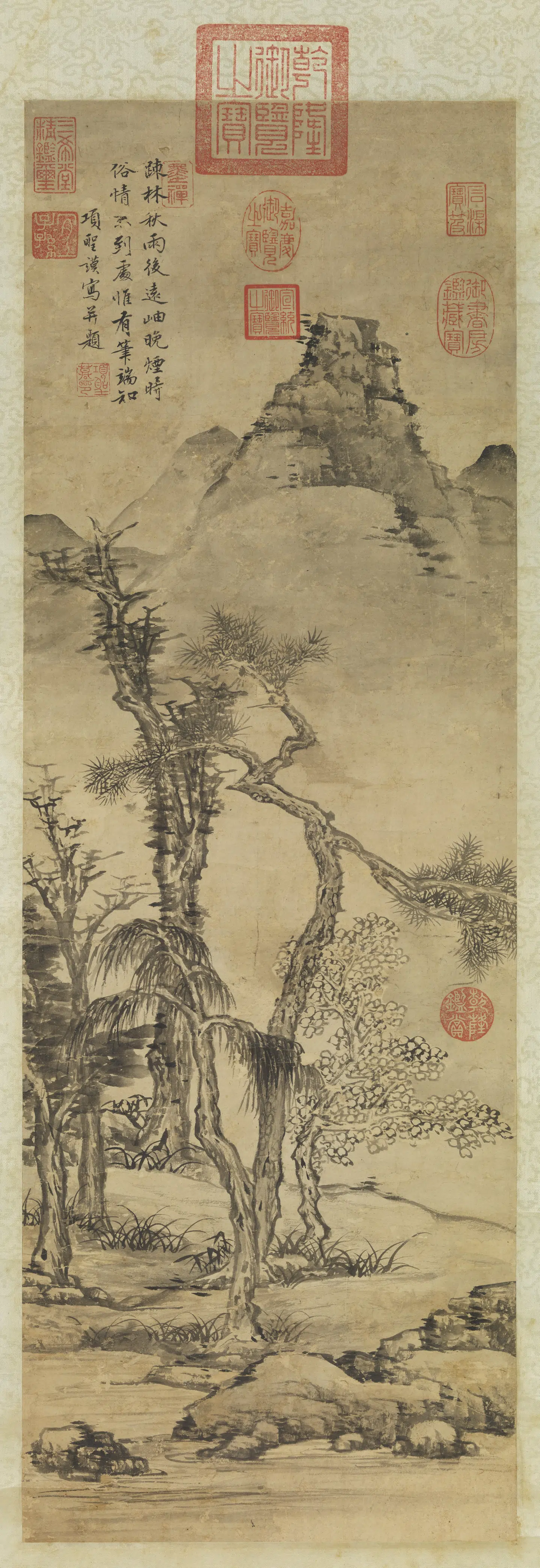 明朝【项圣谟】《踈林秋雨图轴》
