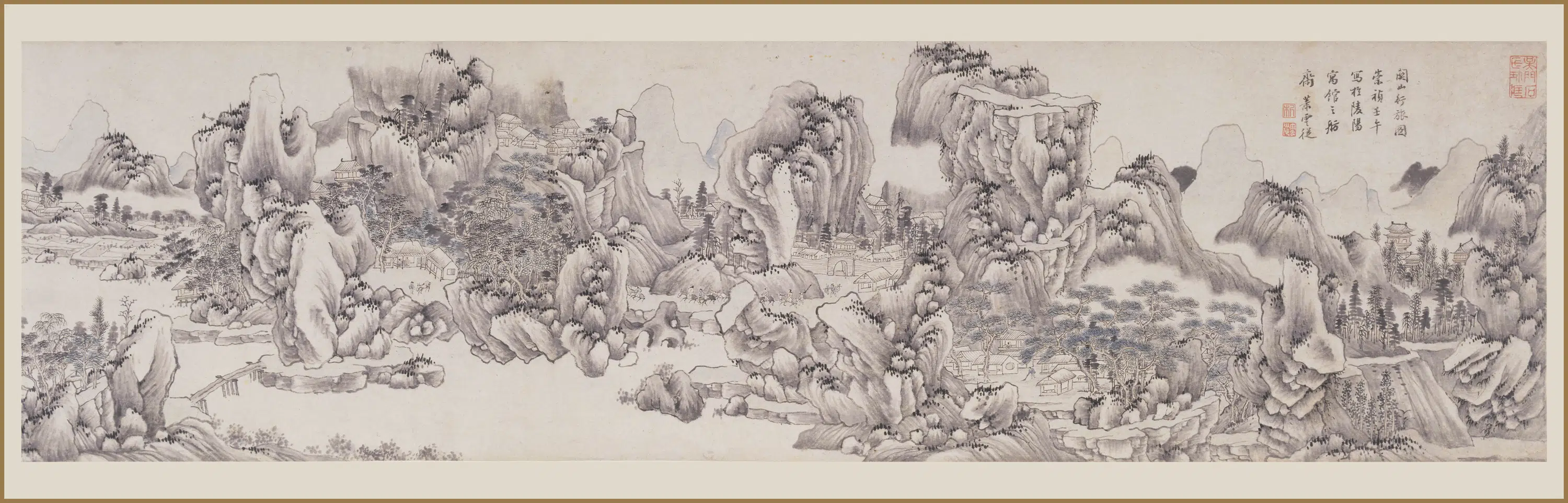 清代【萧云从】《关山行旅图卷》