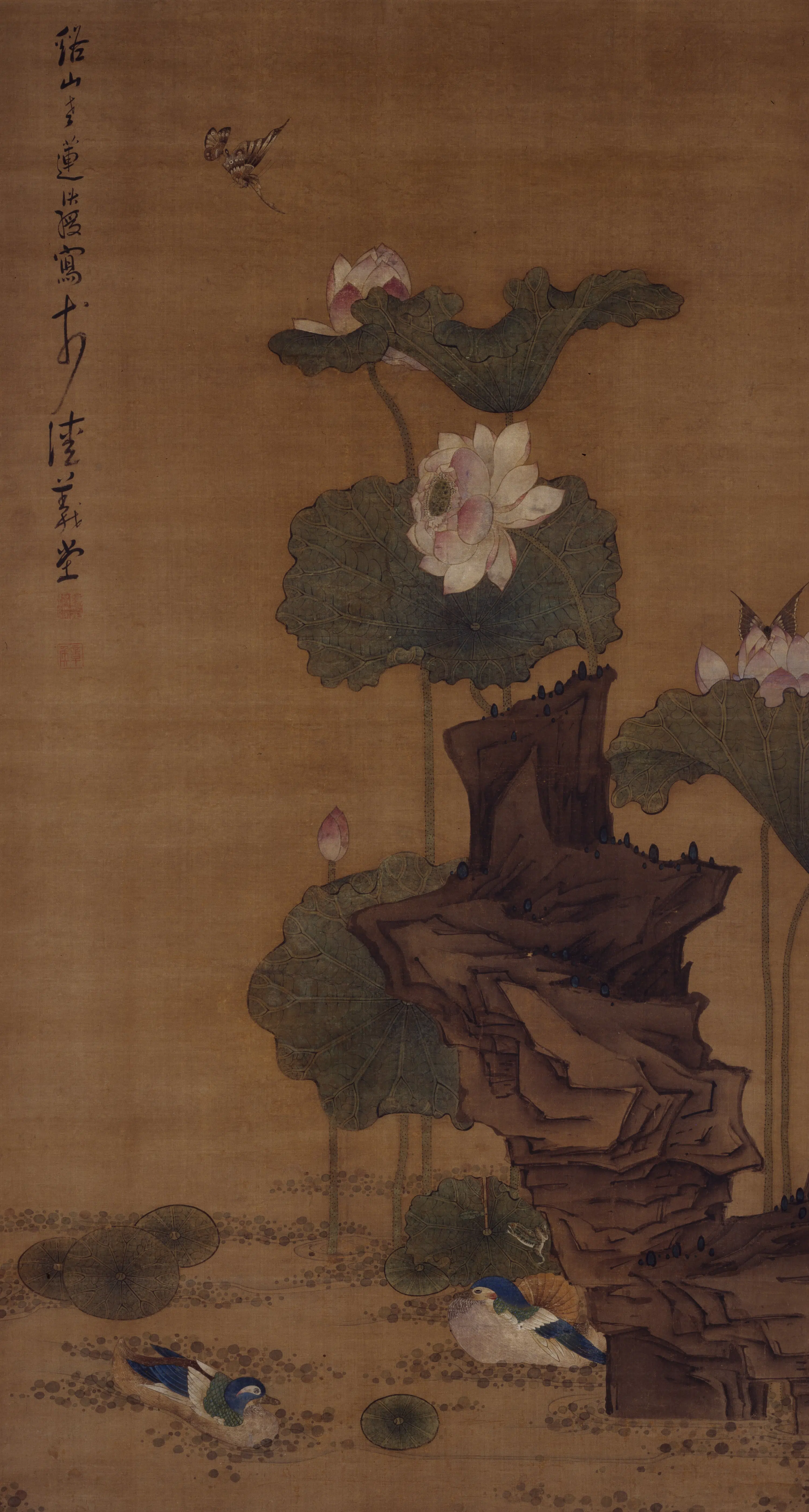 明代【陈洪绶】《荷花鸳鸯图轴》