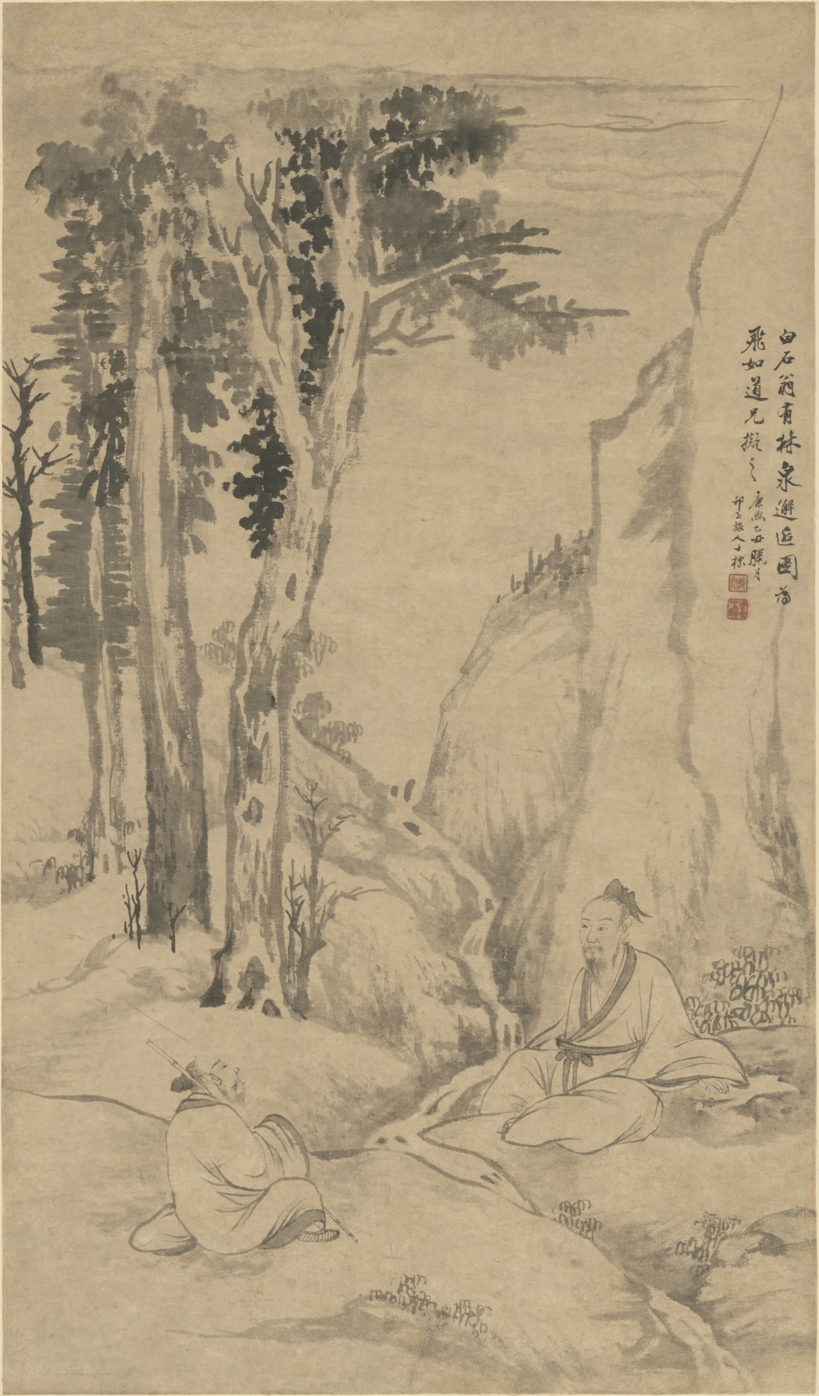 清代【查士标】《林泉邂逅图轴》