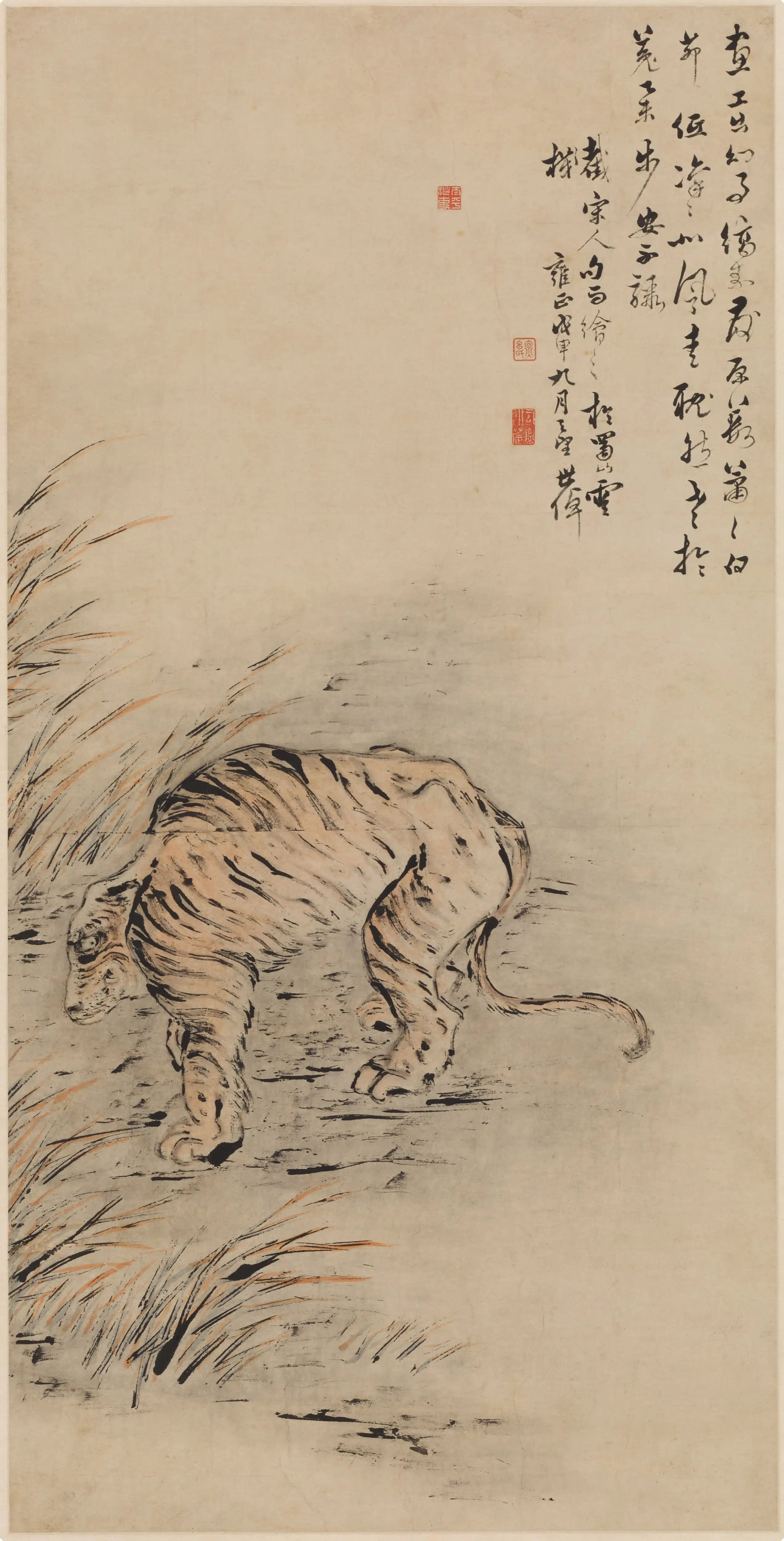 清代【李世倬】《指画虎图轴》