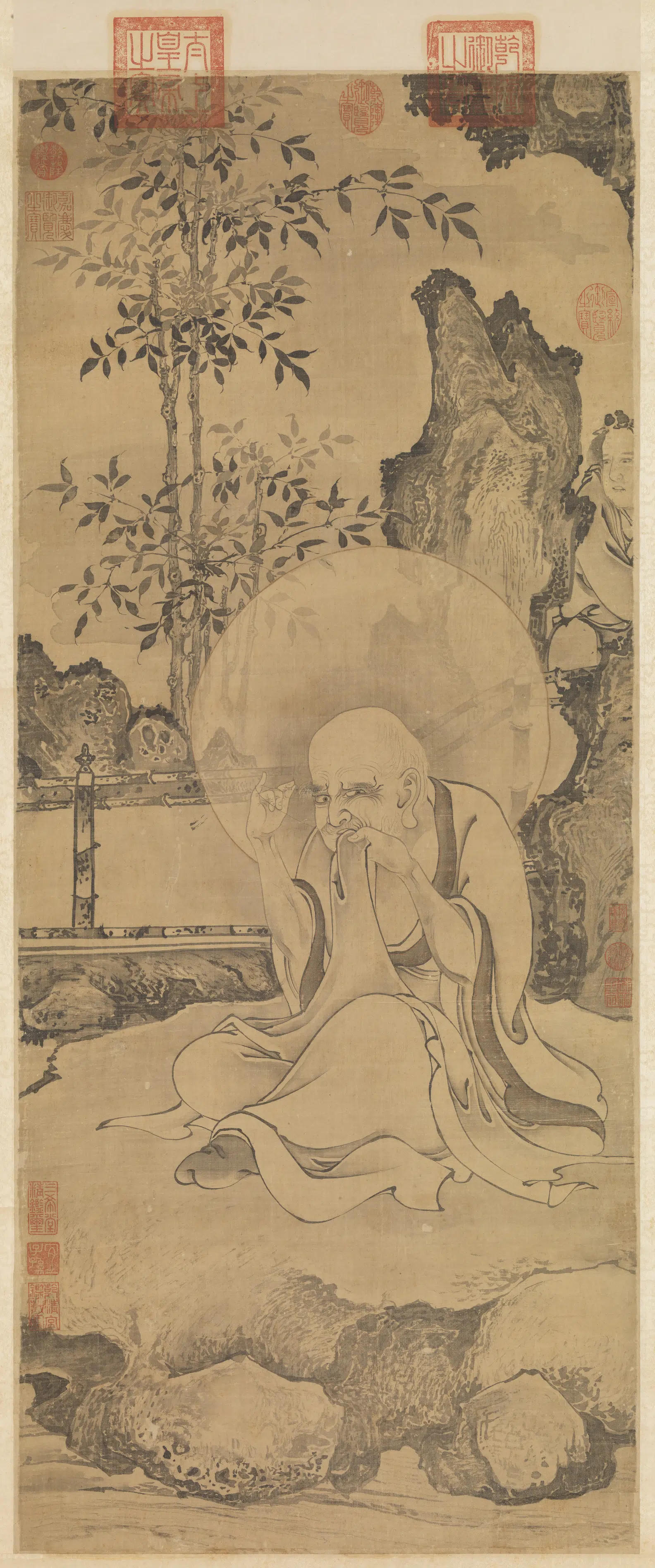 元代《元人画第一阿迎阿机达尊者图轴》