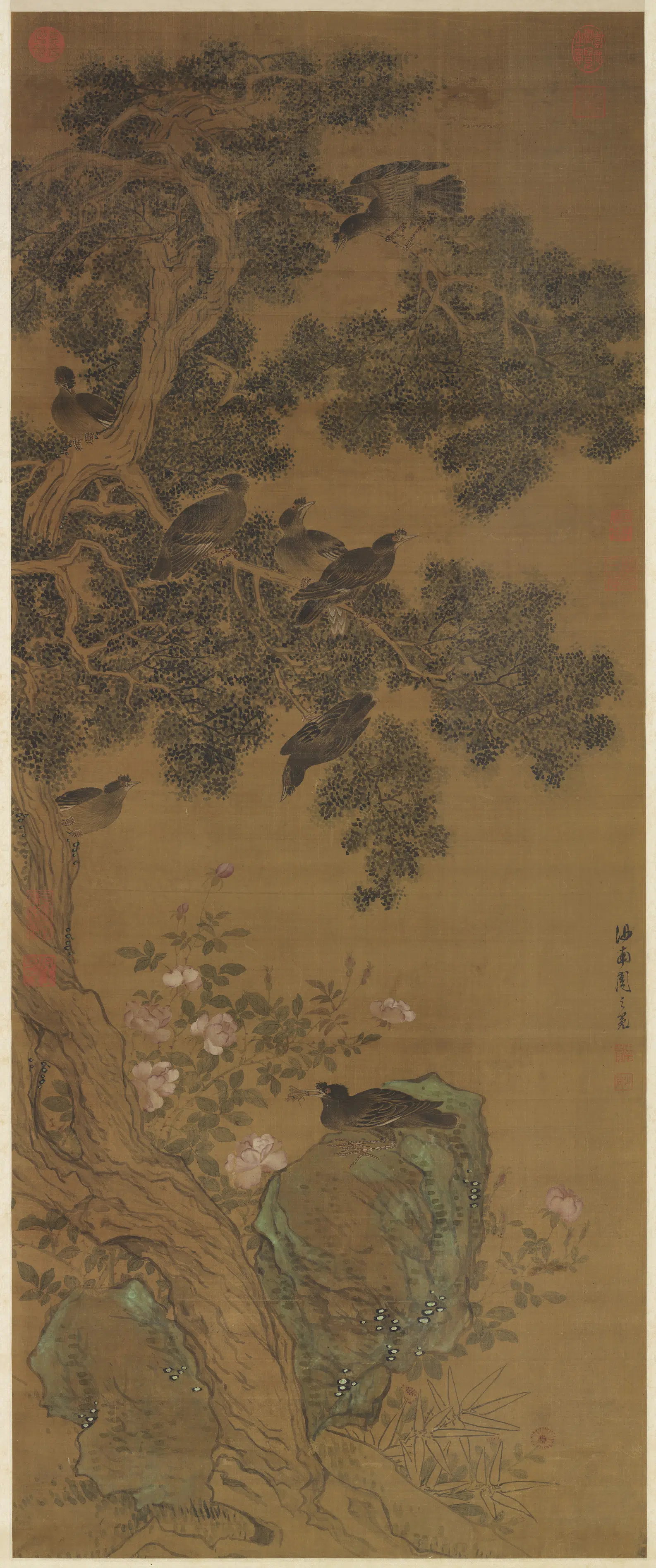 明朝【周之冕】《画衢歌介寿图轴》