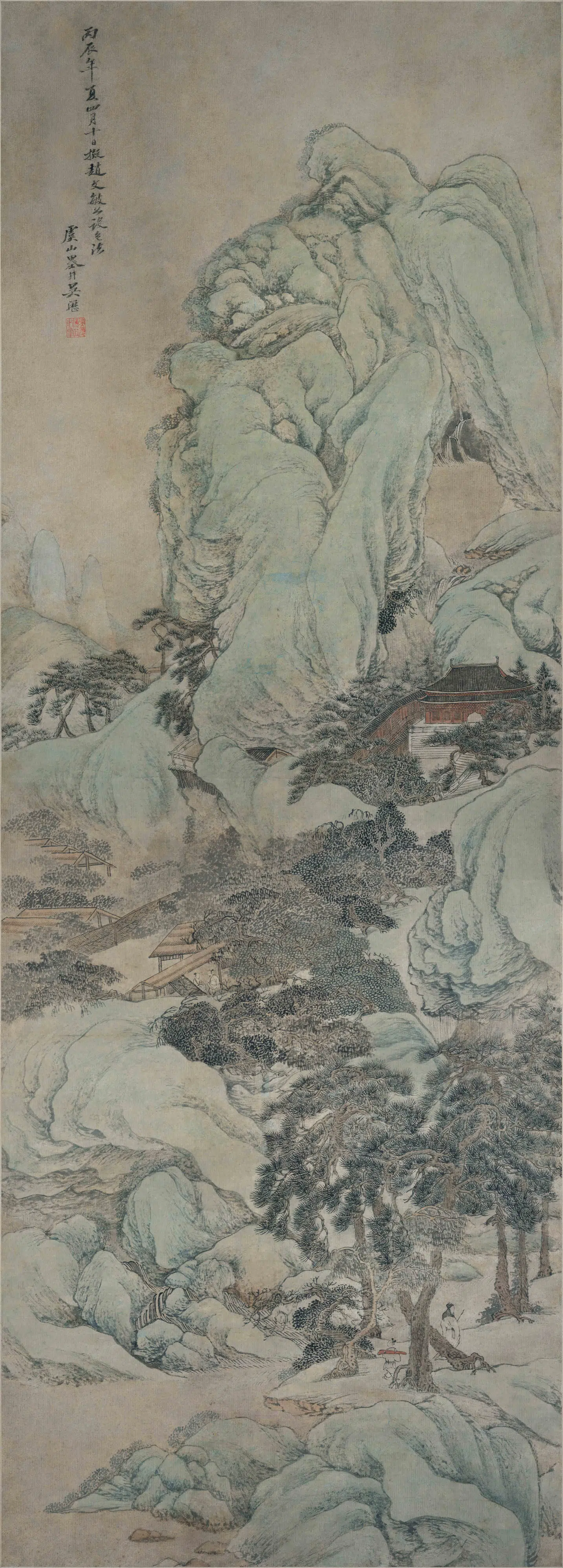 清代【吴历】《仿赵孟頫青绿山水轴》