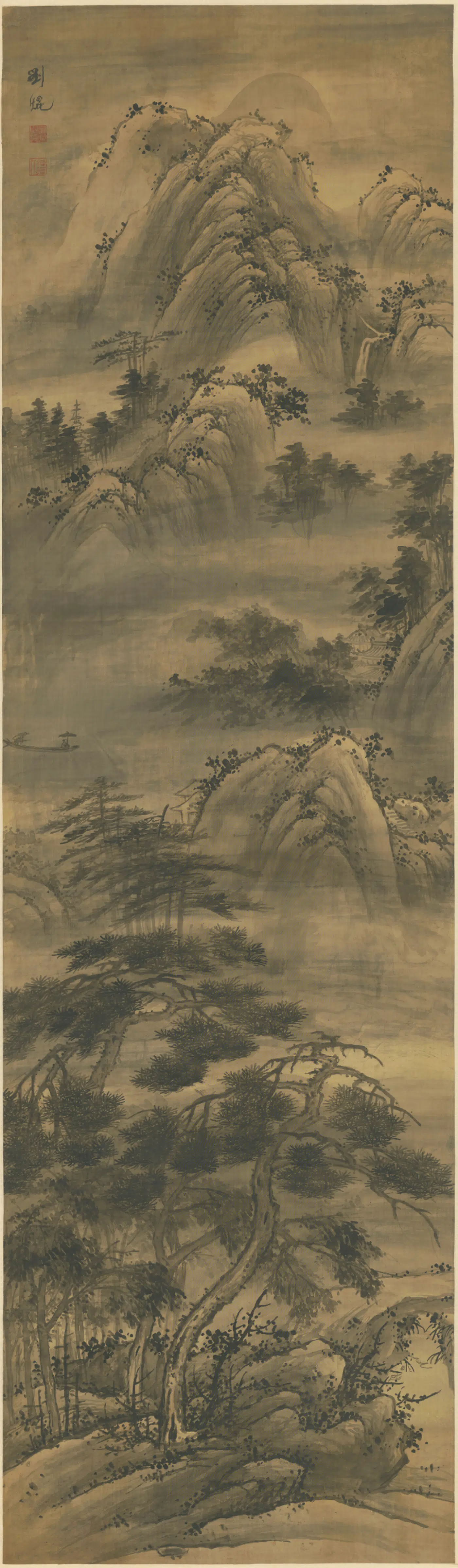 清代【刘焜】《湖山烟雨图轴》