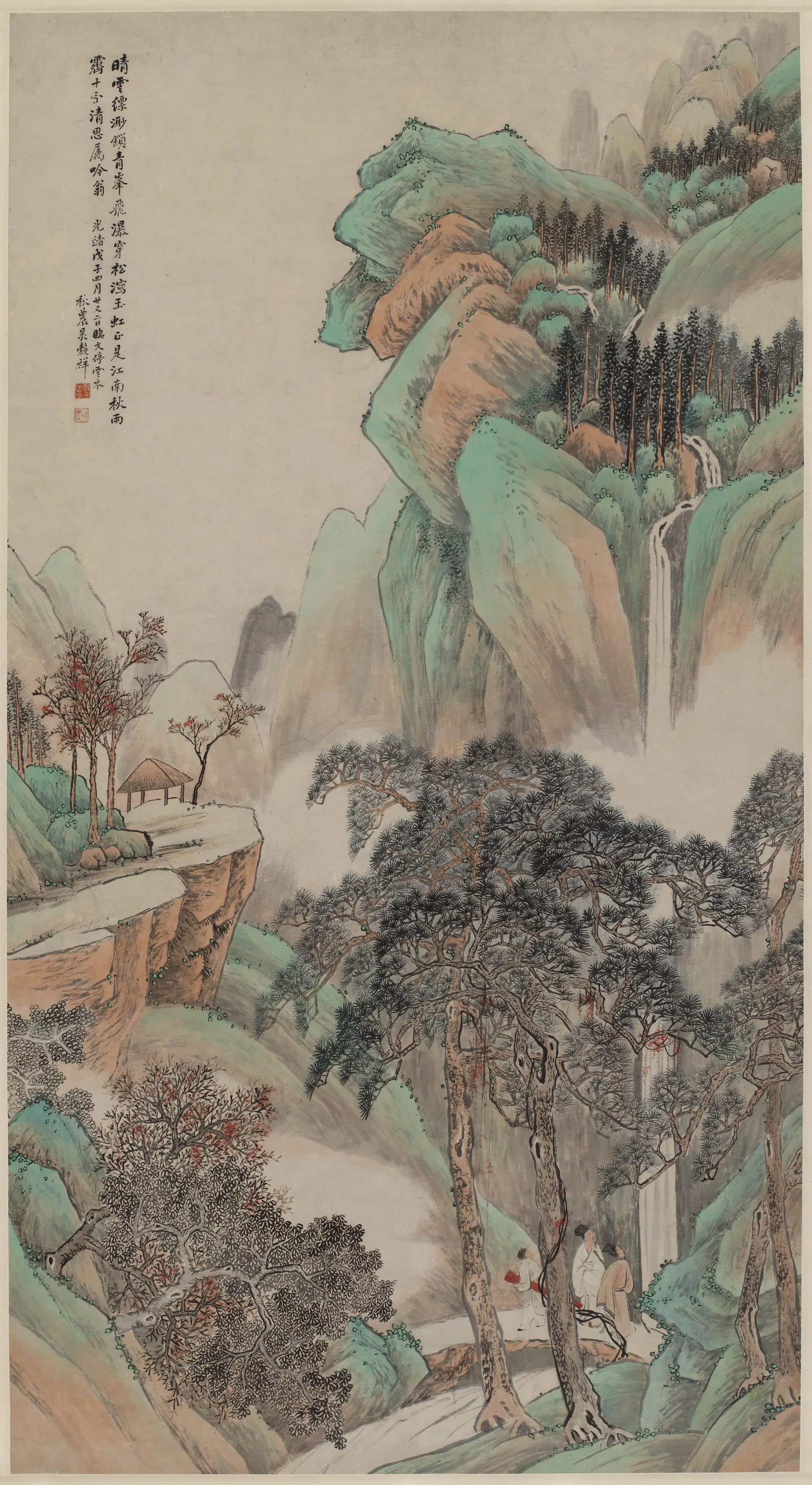 清代【吴谷祥（吴榖祥）】《临文徵明青绿山水轴》