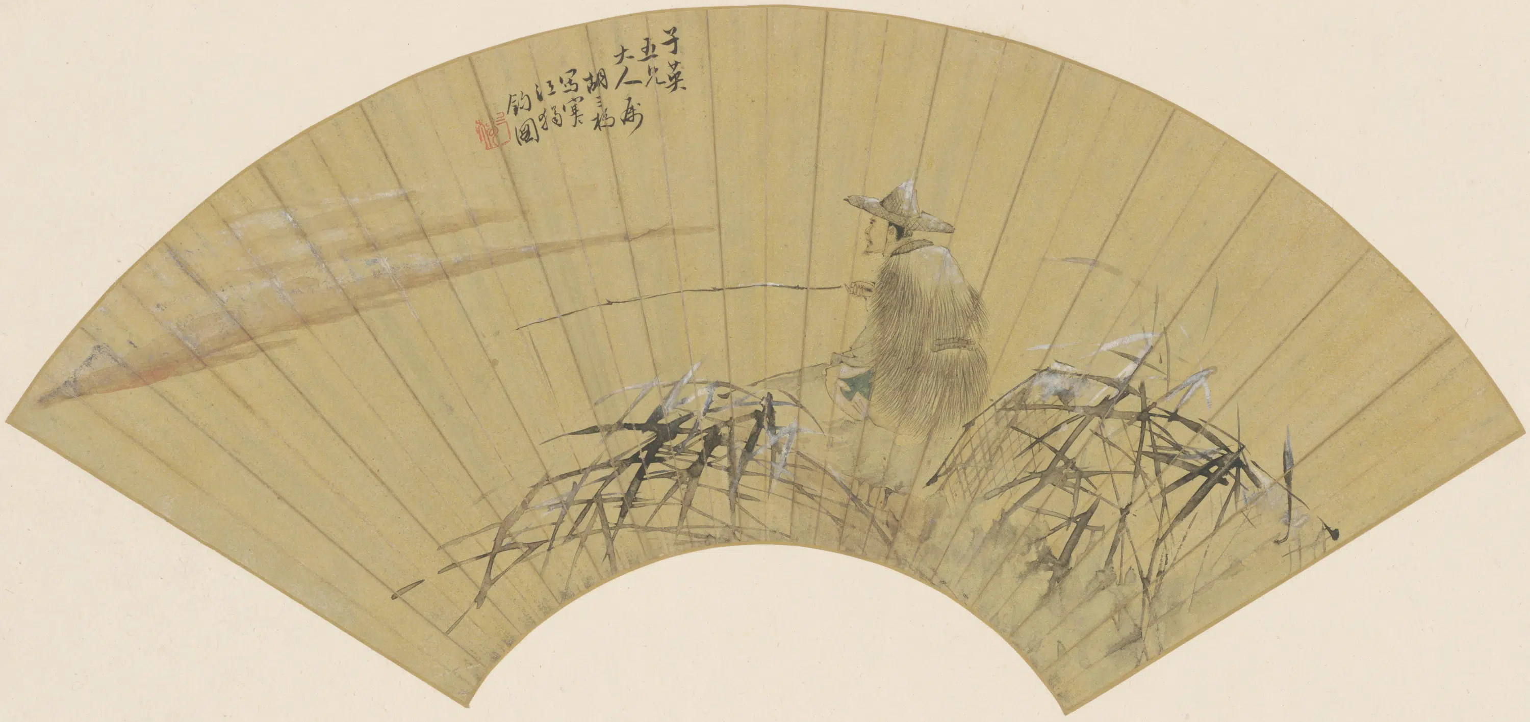 清代【胡锡珪】《寒江独钓扇面》