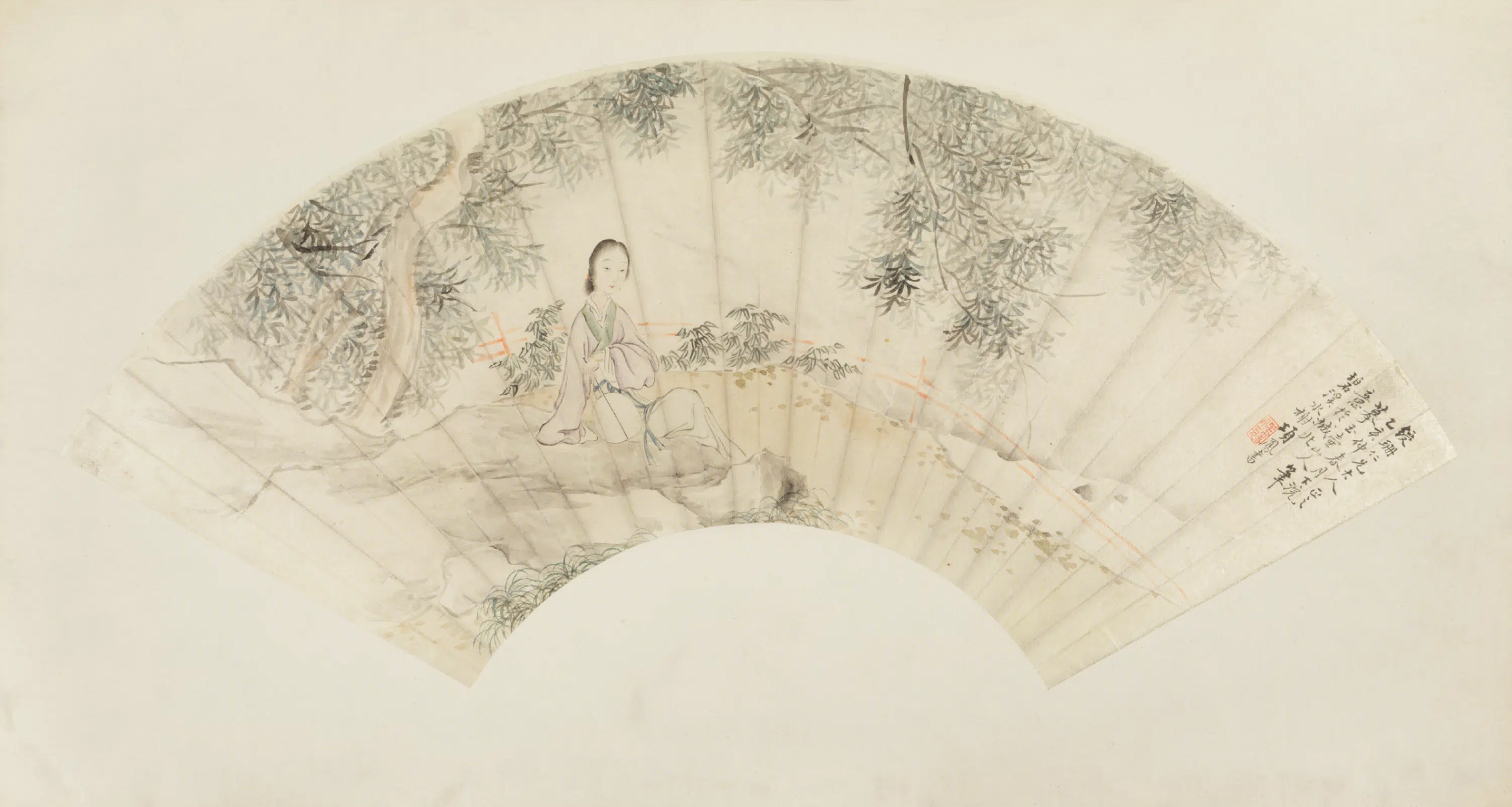 清代【项凤书】《仕女扇》