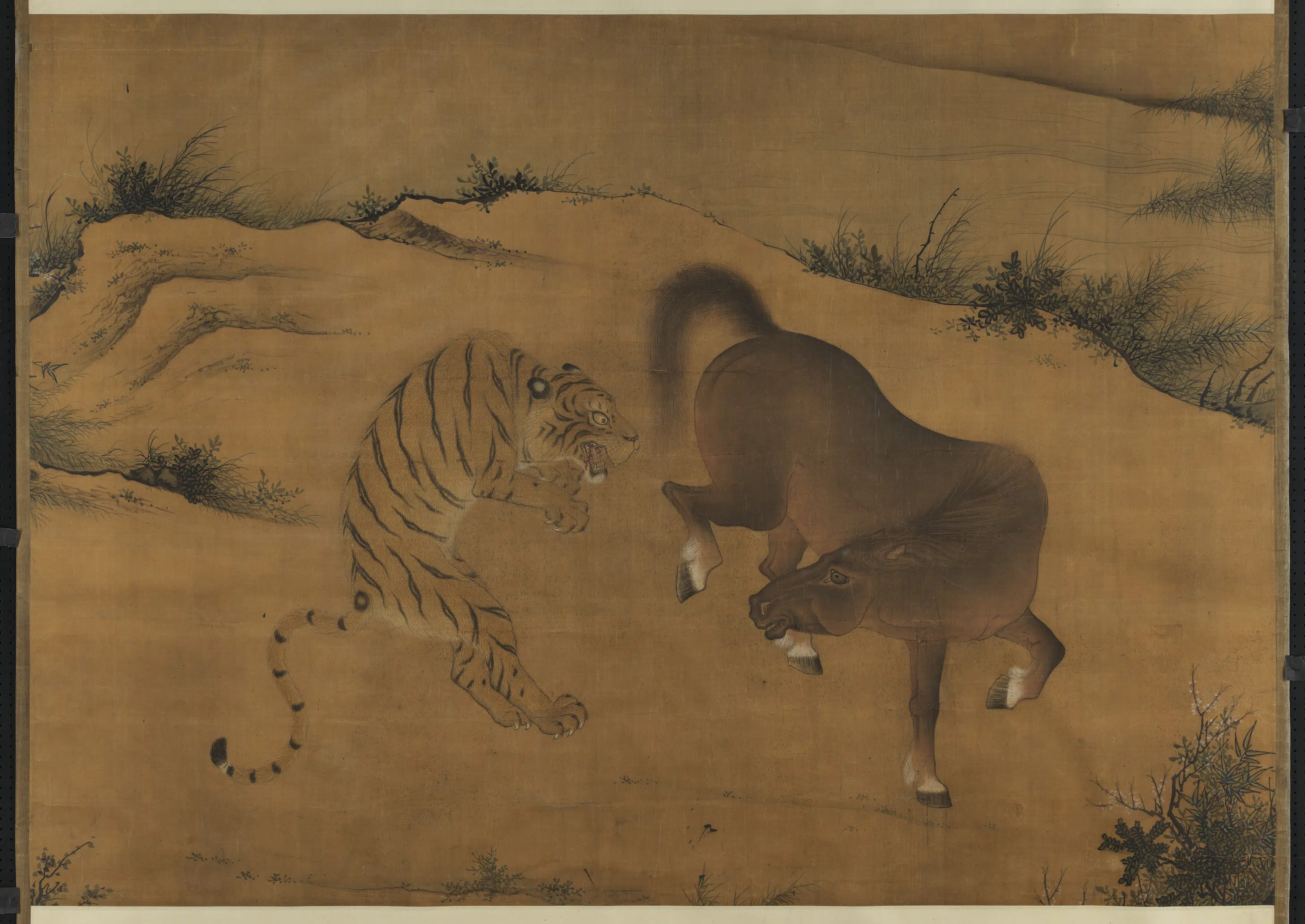 《无名氏画虎马斗图轴》