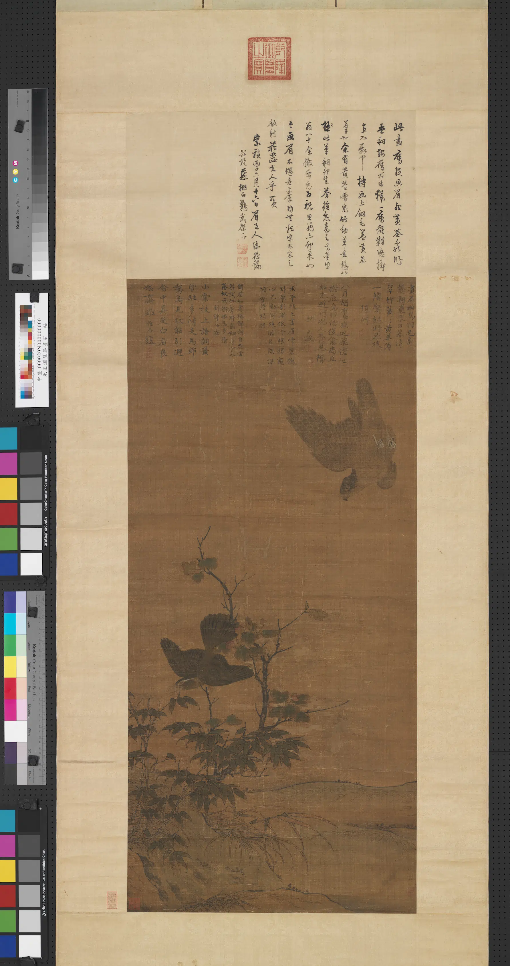 元朝【王渊】《鹰逐画眉图轴》