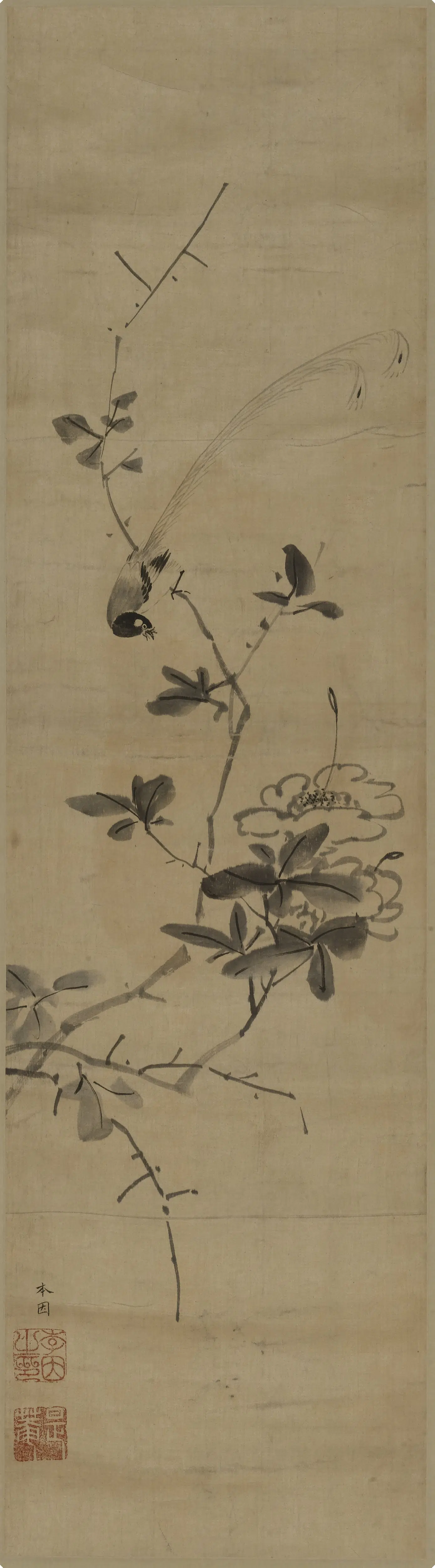 清代【李因】《花鸟轴》