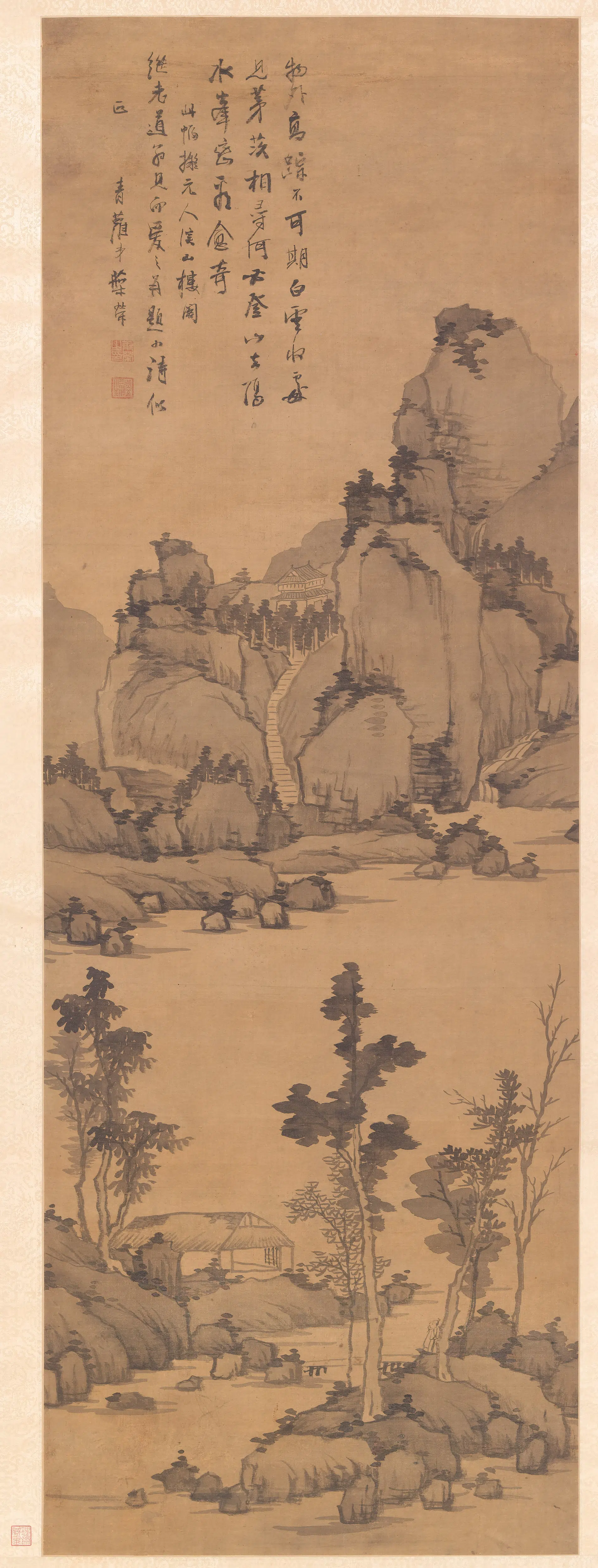 清代【叶荣】《溪山楼阁图轴》 第1张 清代【叶荣】《溪山楼阁图轴》 第1张