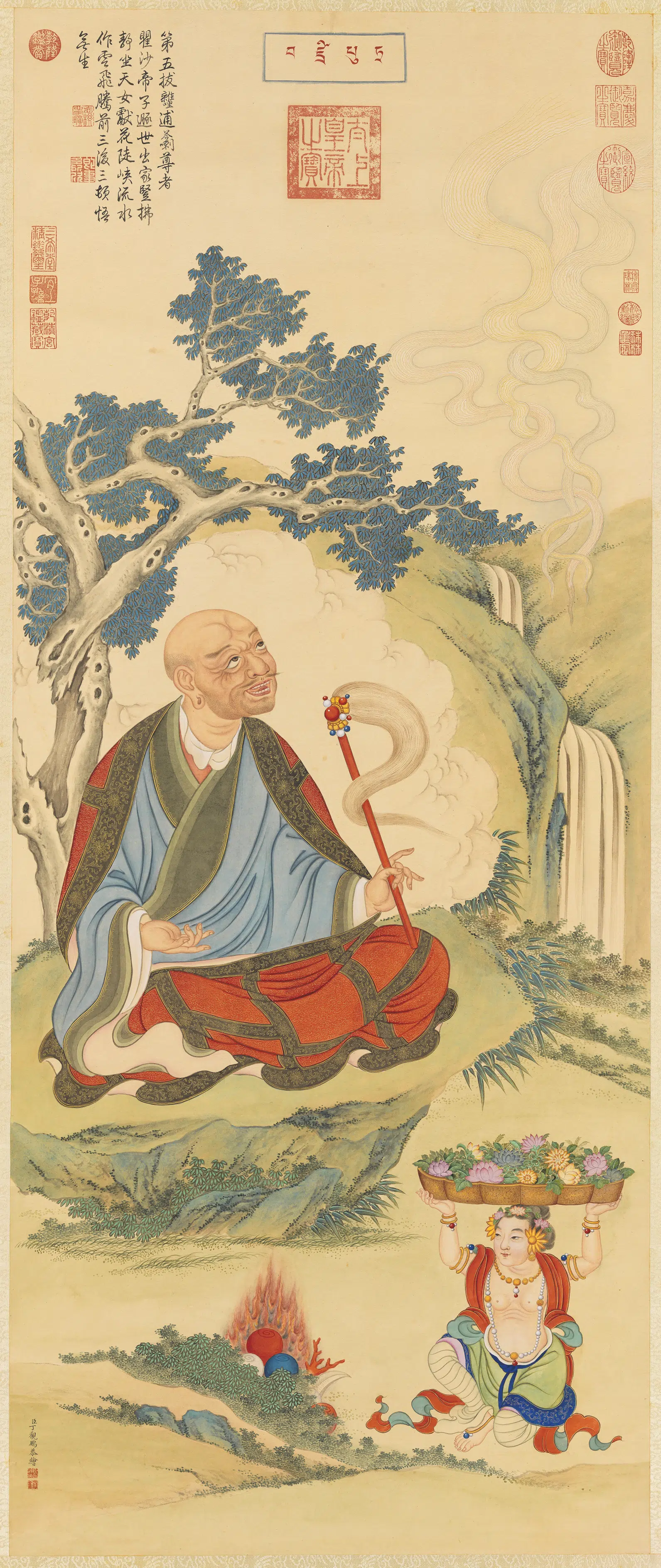 清代【丁观鹏】《十六应真像（五）第五拔杂哩逋答拉尊者图轴》