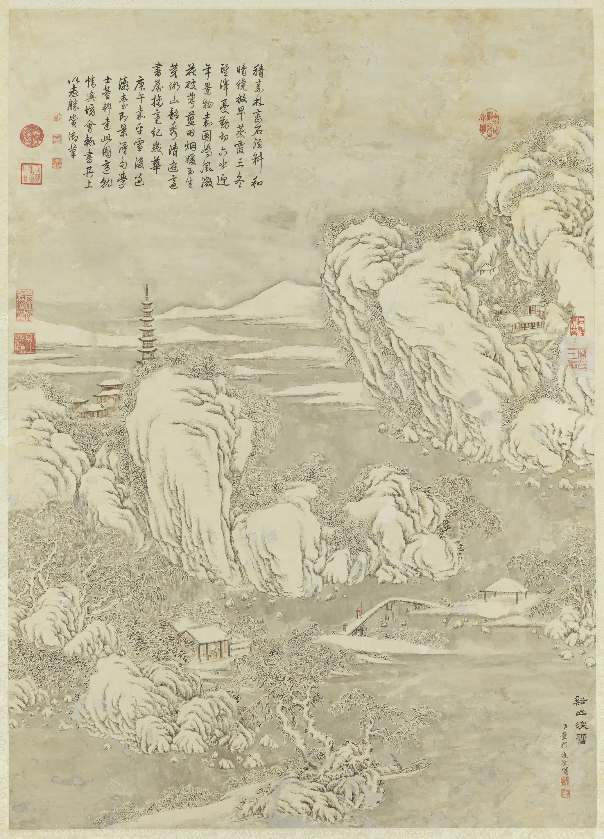 清代【董邦达】《溪山深雪图轴》