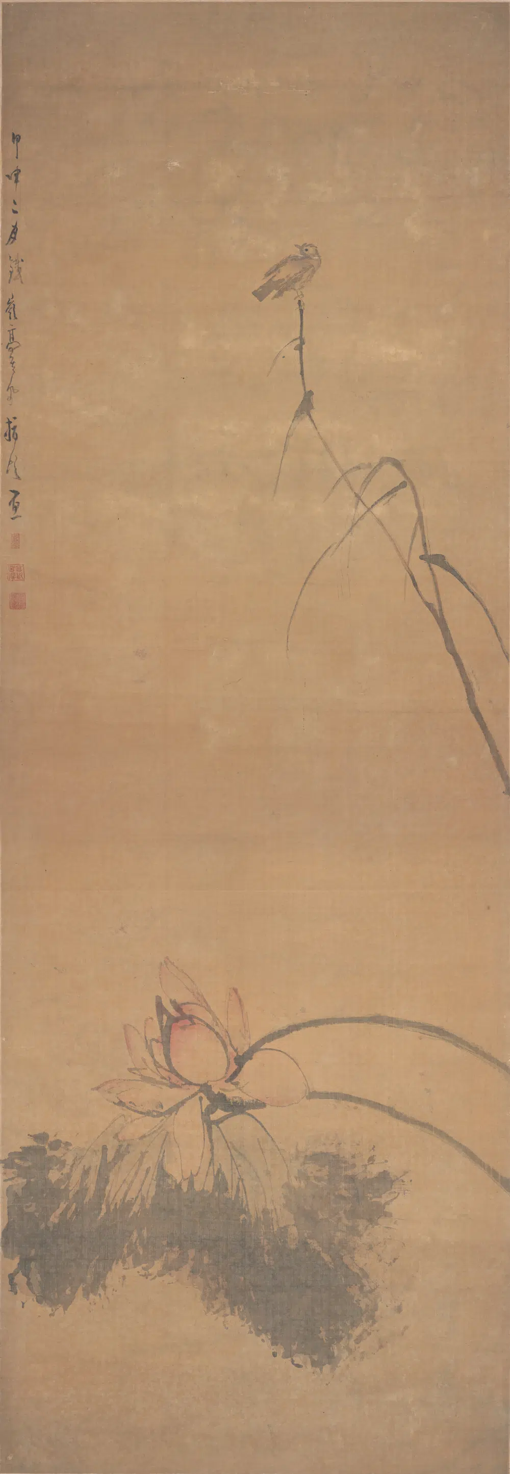 清代【高其佩】《指画红莲图轴》