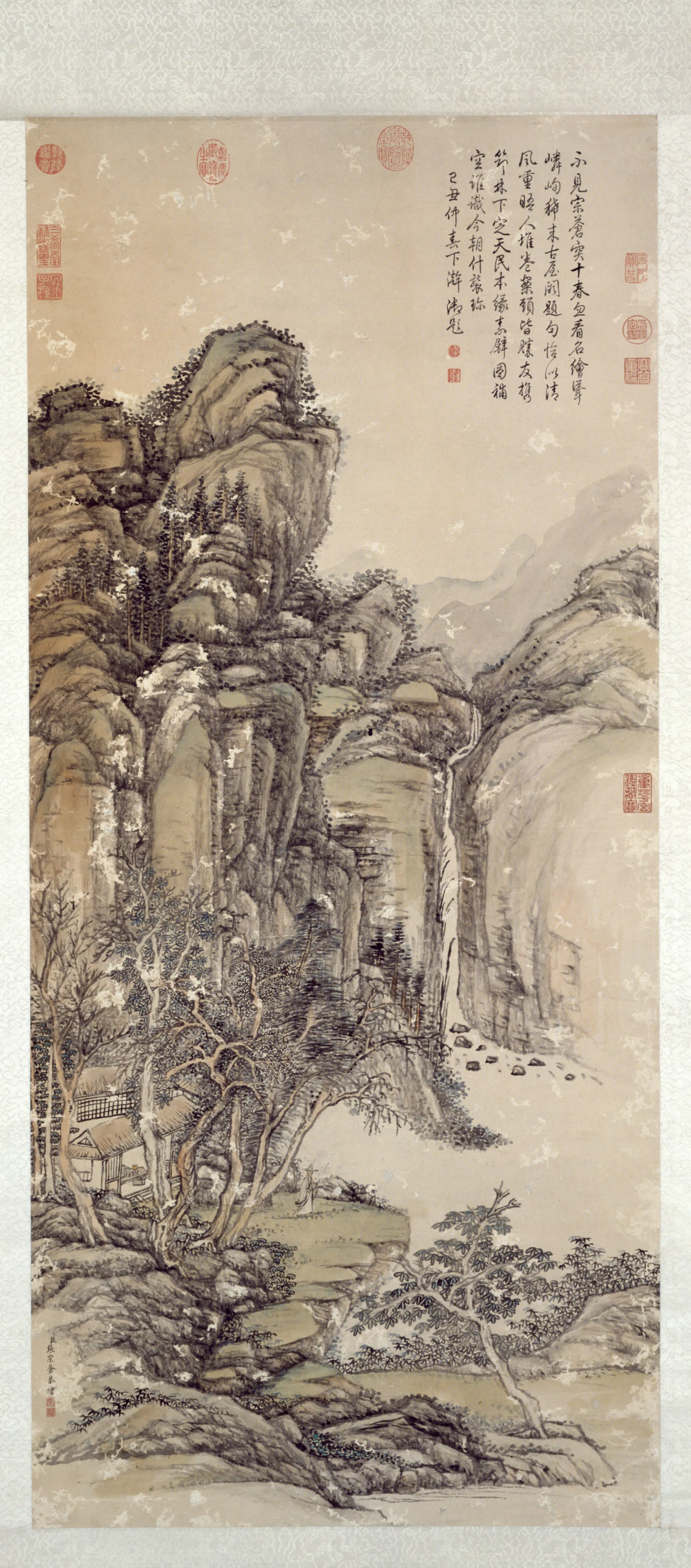 清代【张宗苍】《林下携笻图轴》