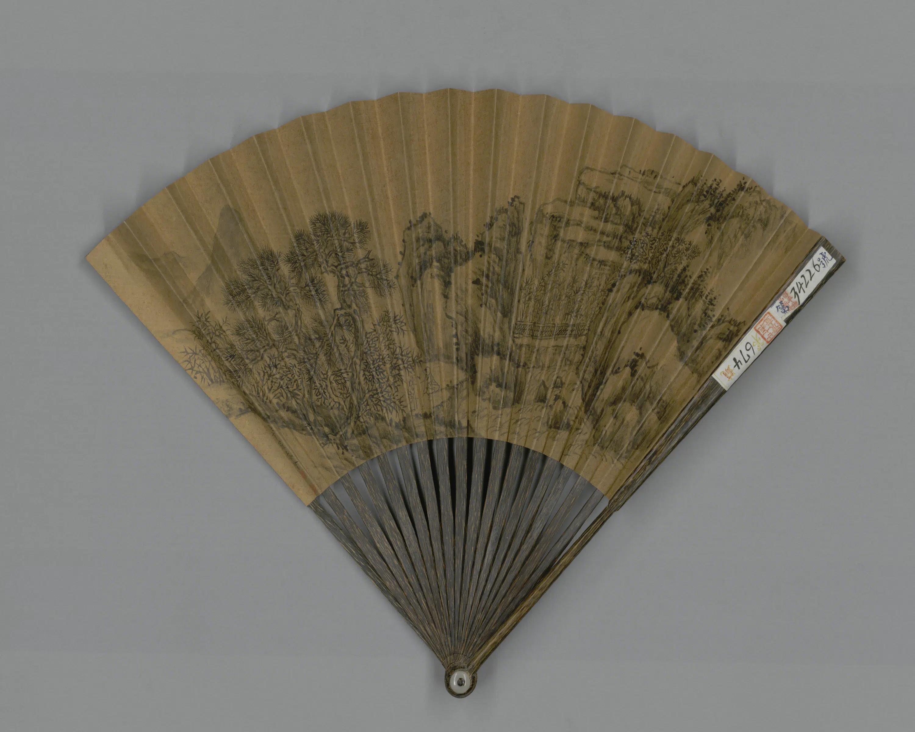 清代【方琮】《画山水嵇璜书拟四咏四声诗成扇》