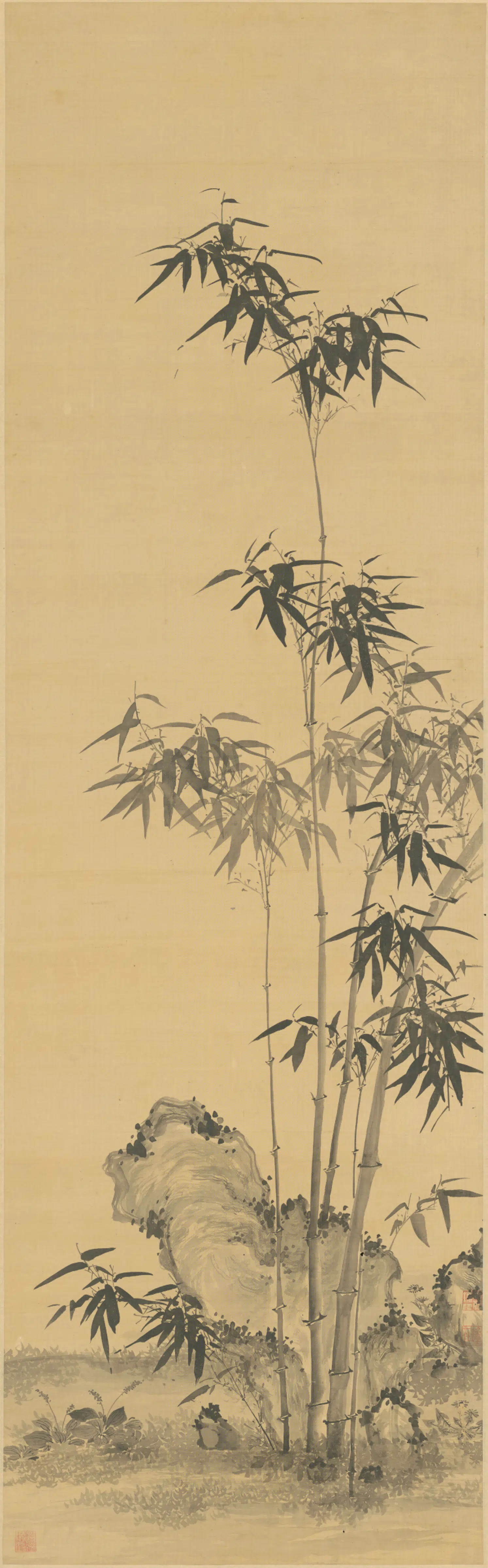 清代【孔毓圻】《竹石轴》