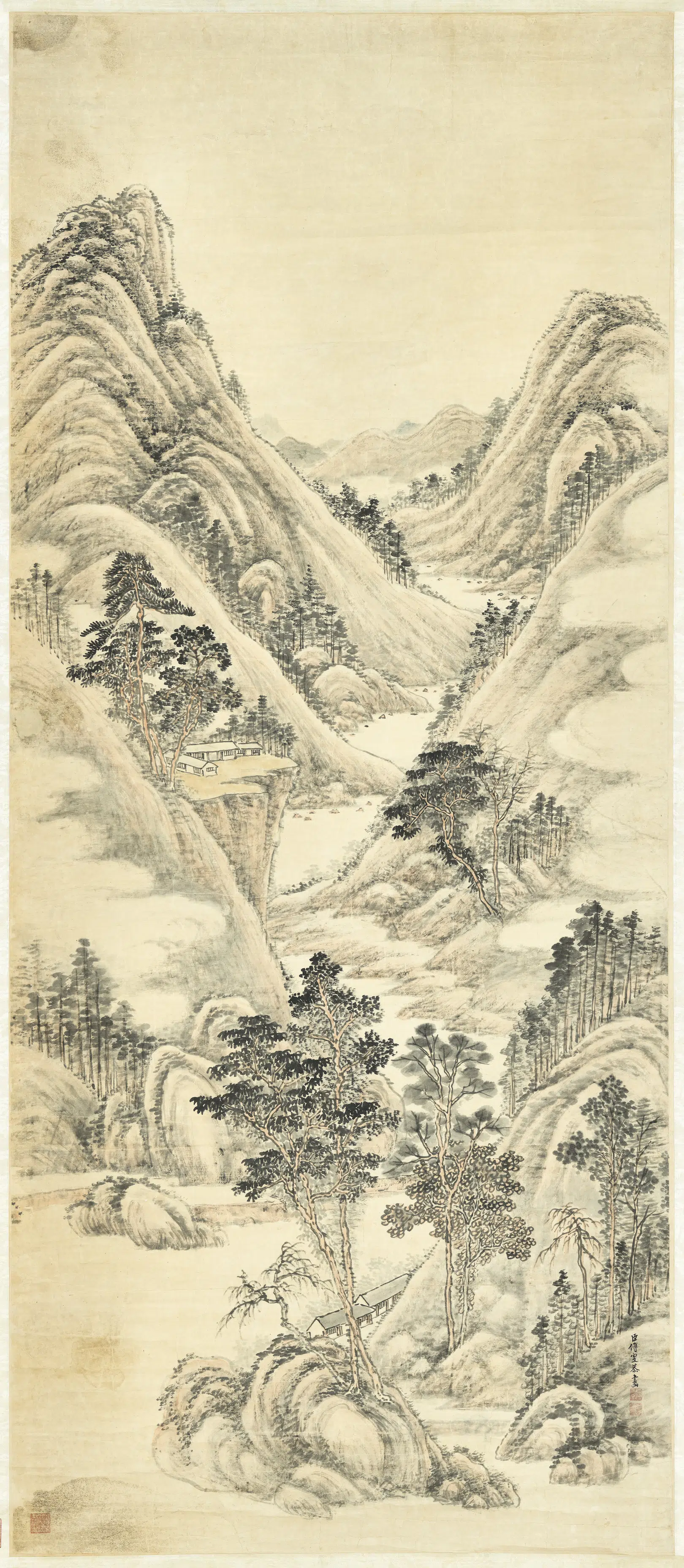 清代【傅雯】《秋日山居图轴》